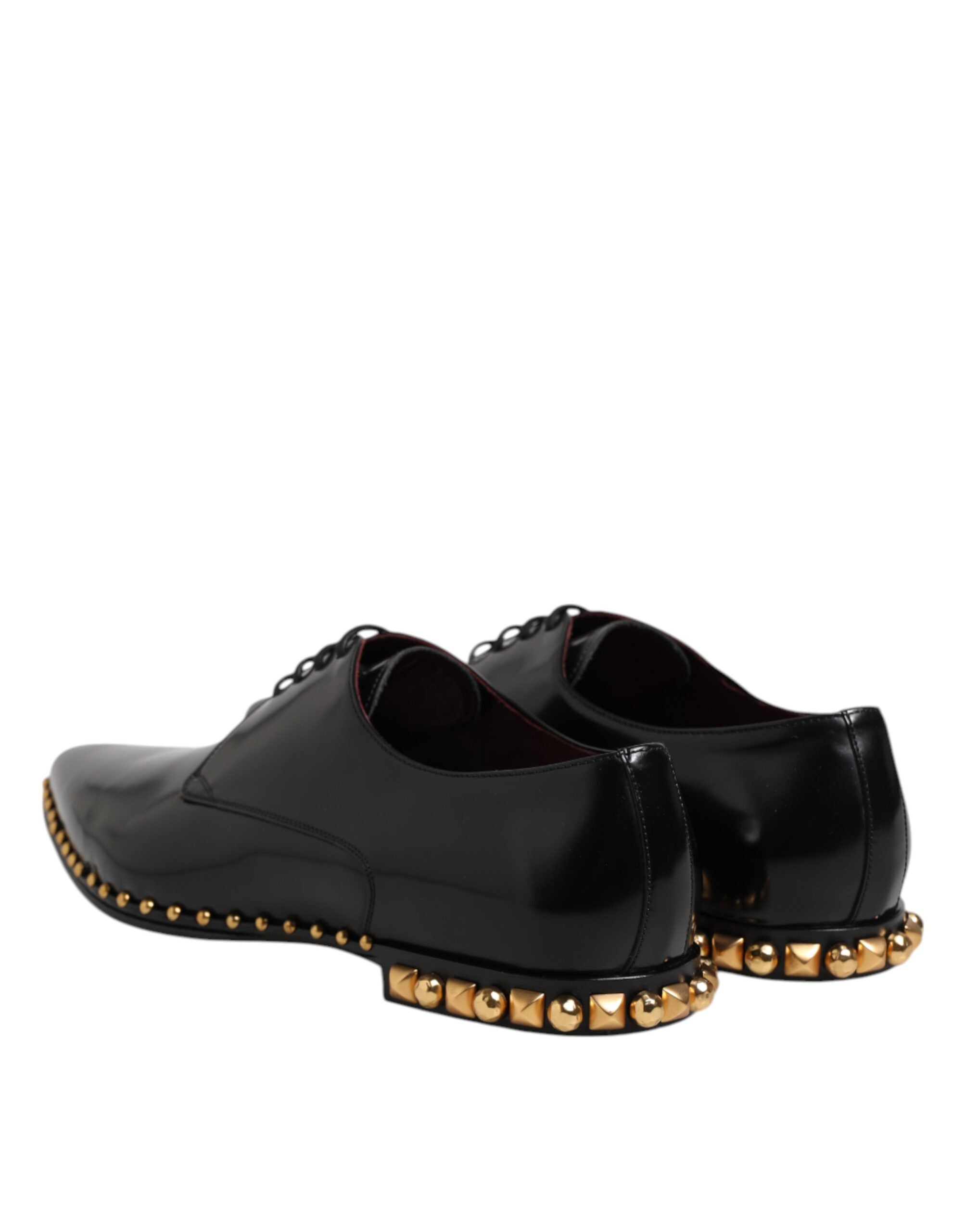Dolce & Gabbana Black Leather Studded Derby Men Dress Men's Shoes