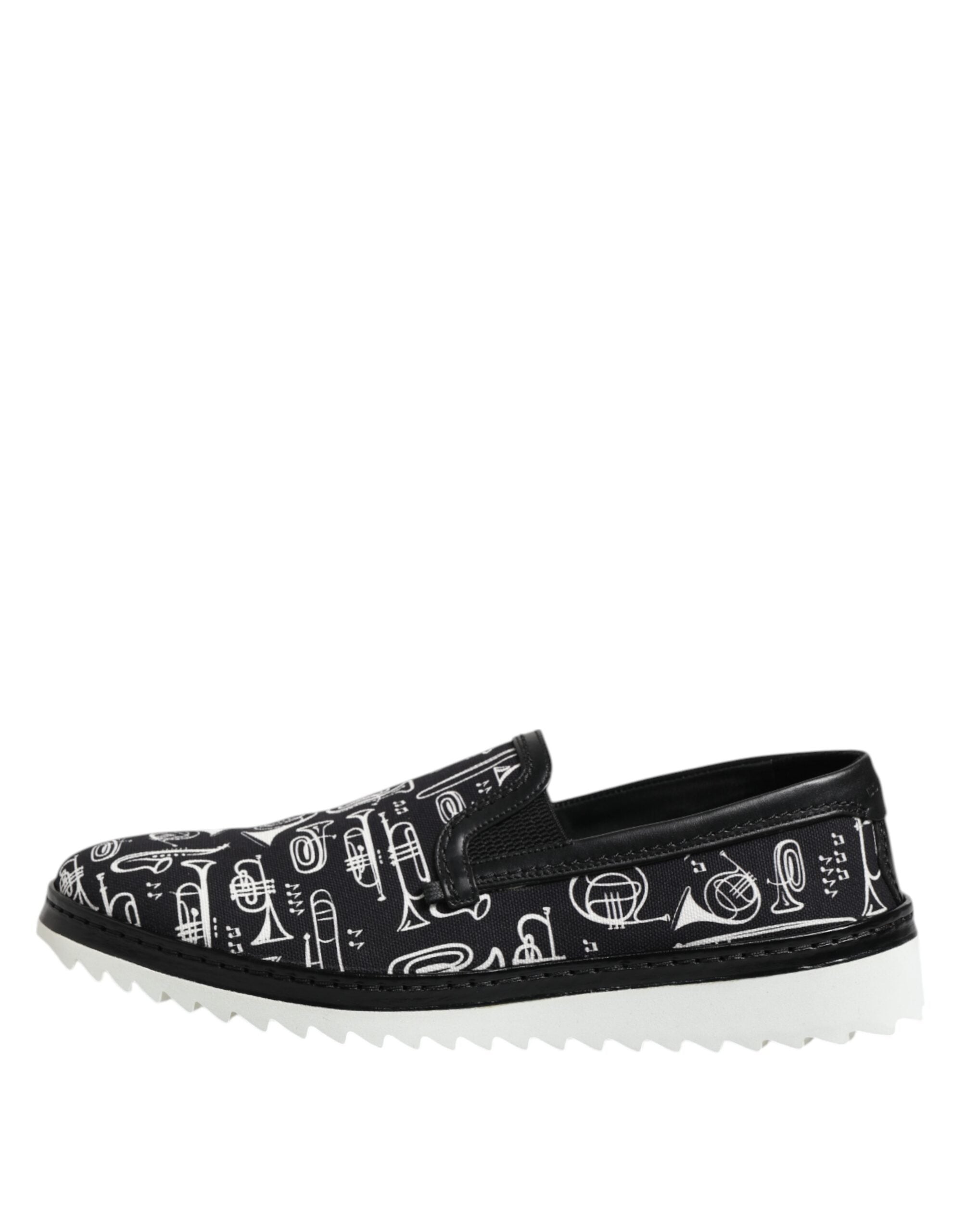 Dolce & Gabbana Black Slip On Printed Men Loafers Men's Shoes