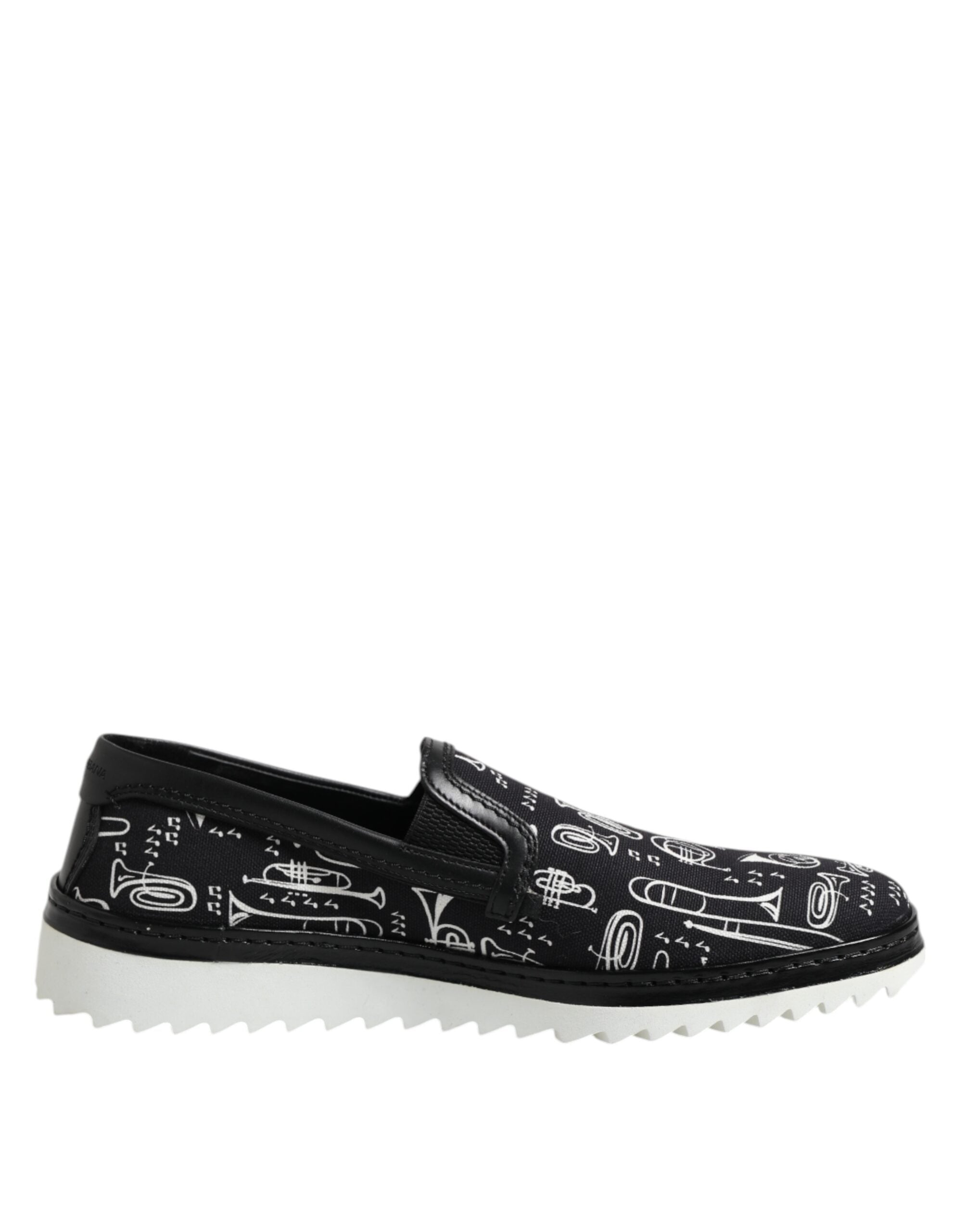 Dolce & Gabbana Black Slip On Printed Men Loafers Men's Shoes