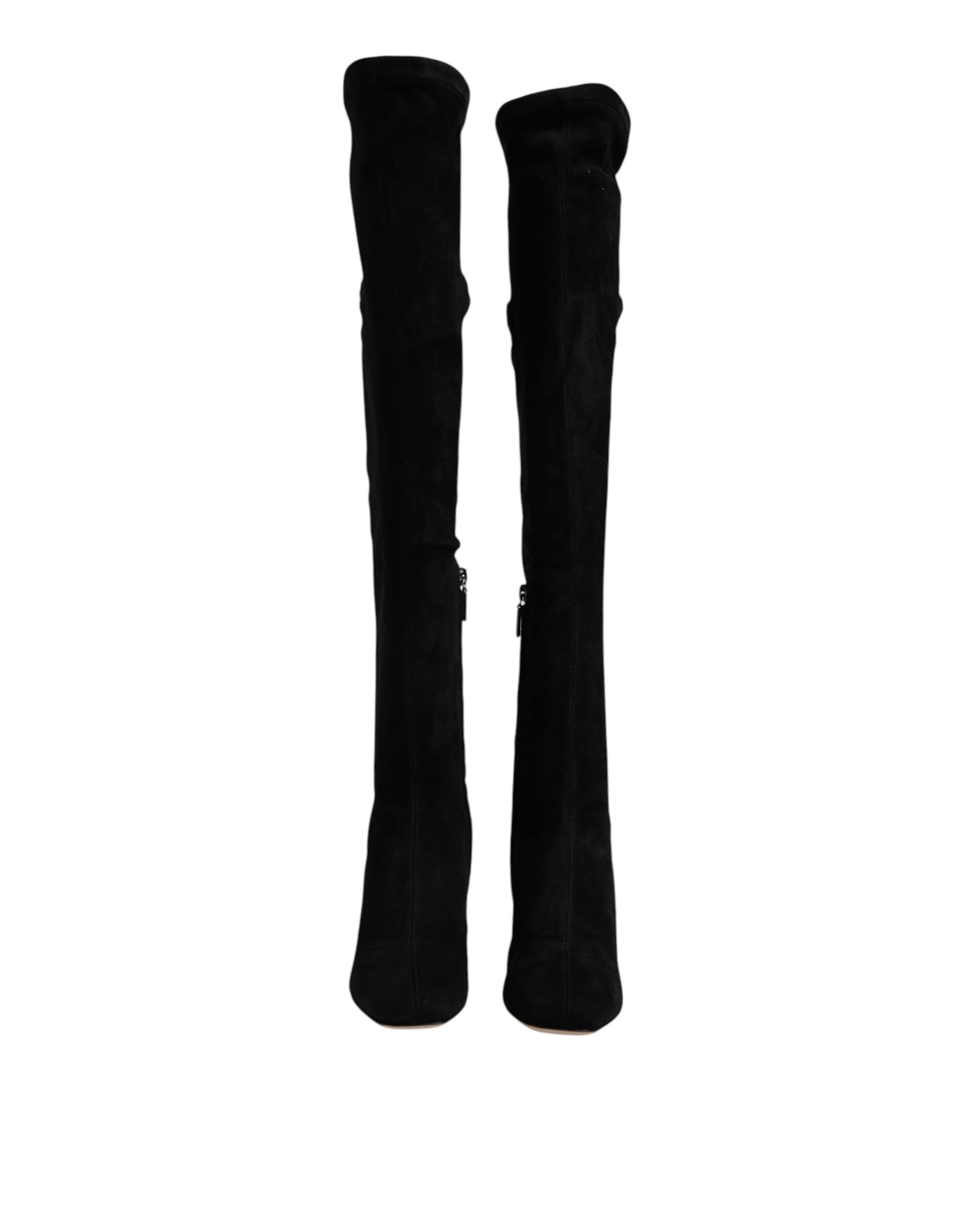 Dolce & Gabbana Black Suede Leather Knee High Boots Women's Shoes