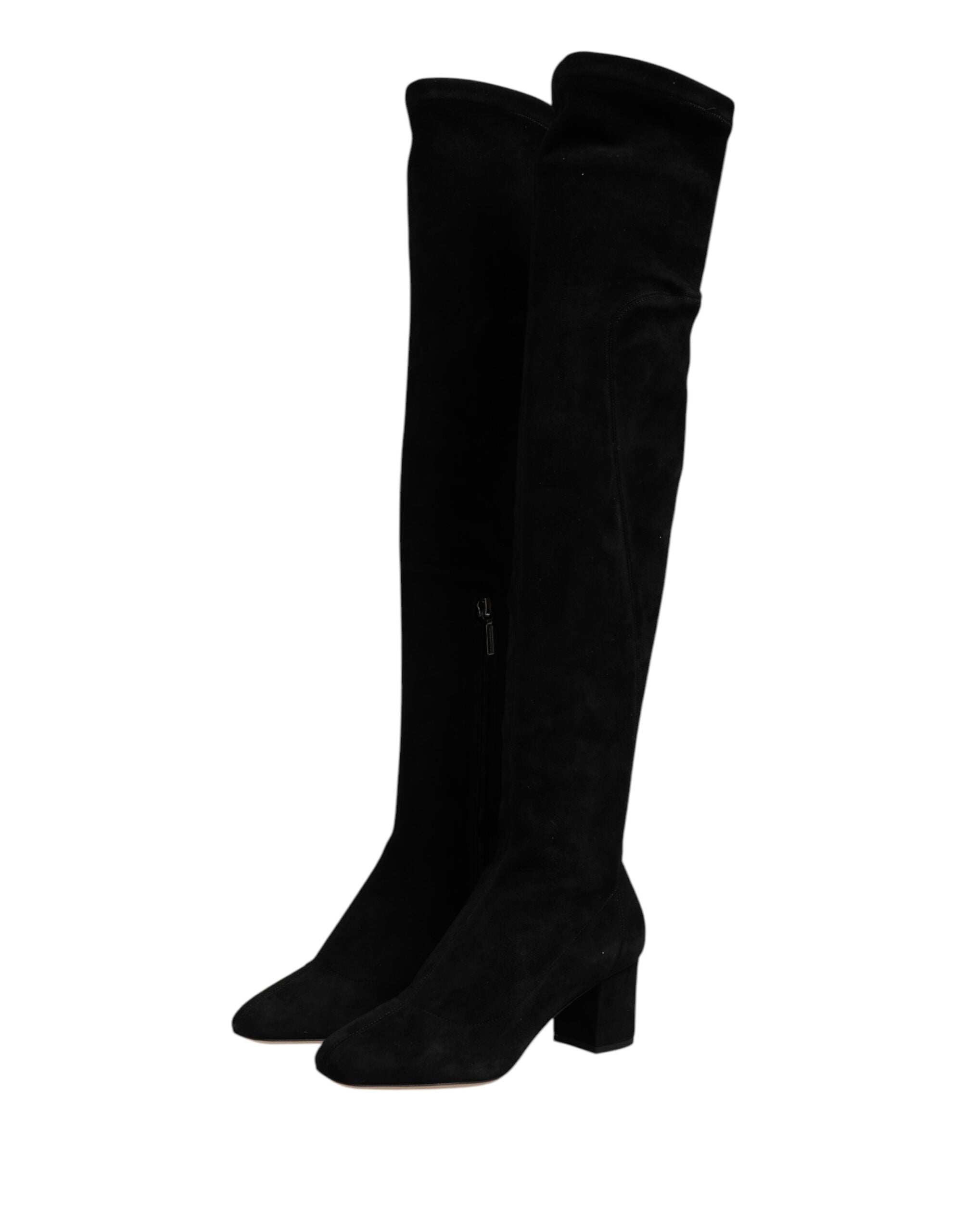 Dolce & Gabbana Black Suede Leather Knee High Boots Women's Shoes