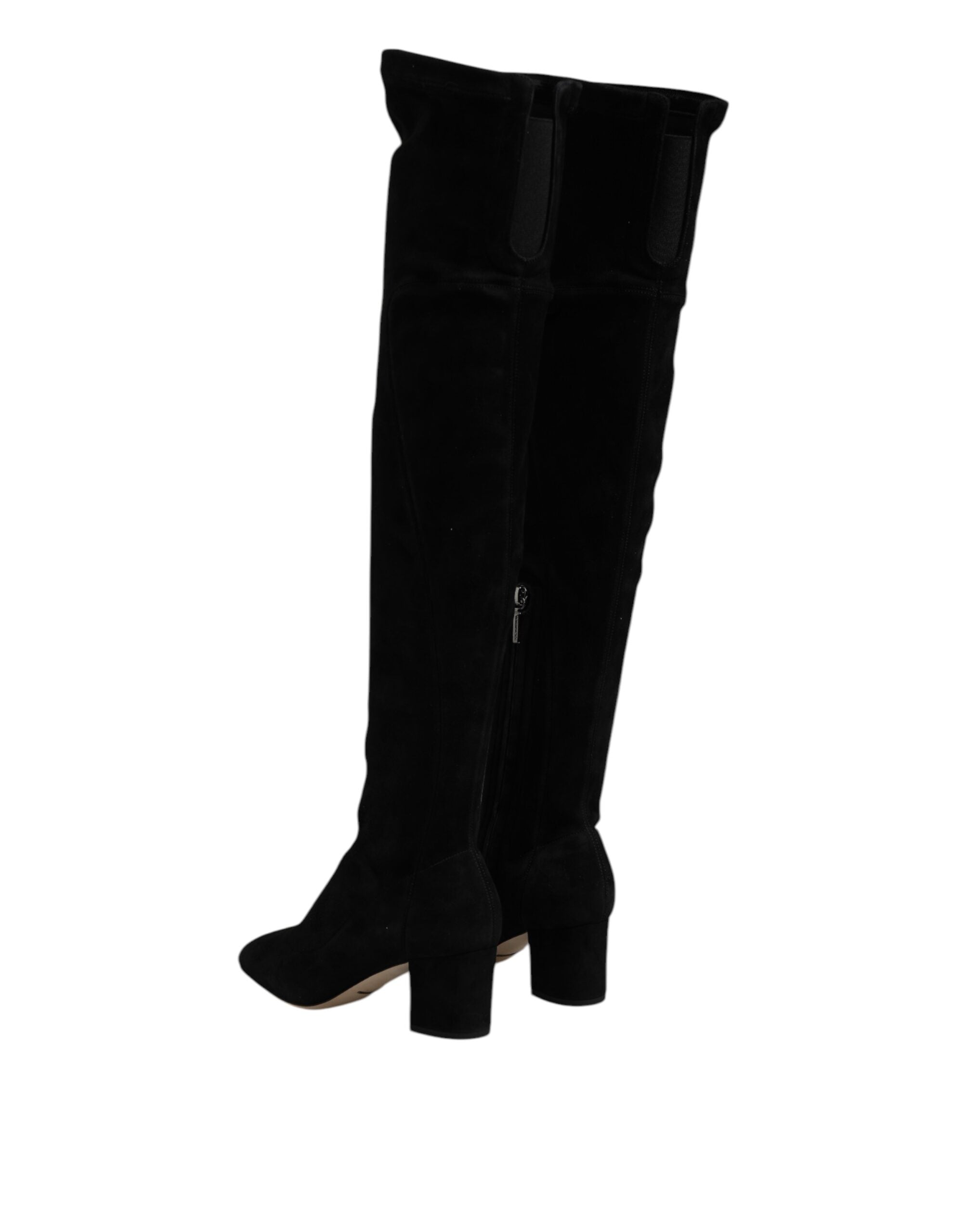 Dolce & Gabbana Black Suede Leather Knee High Boots Women's Shoes