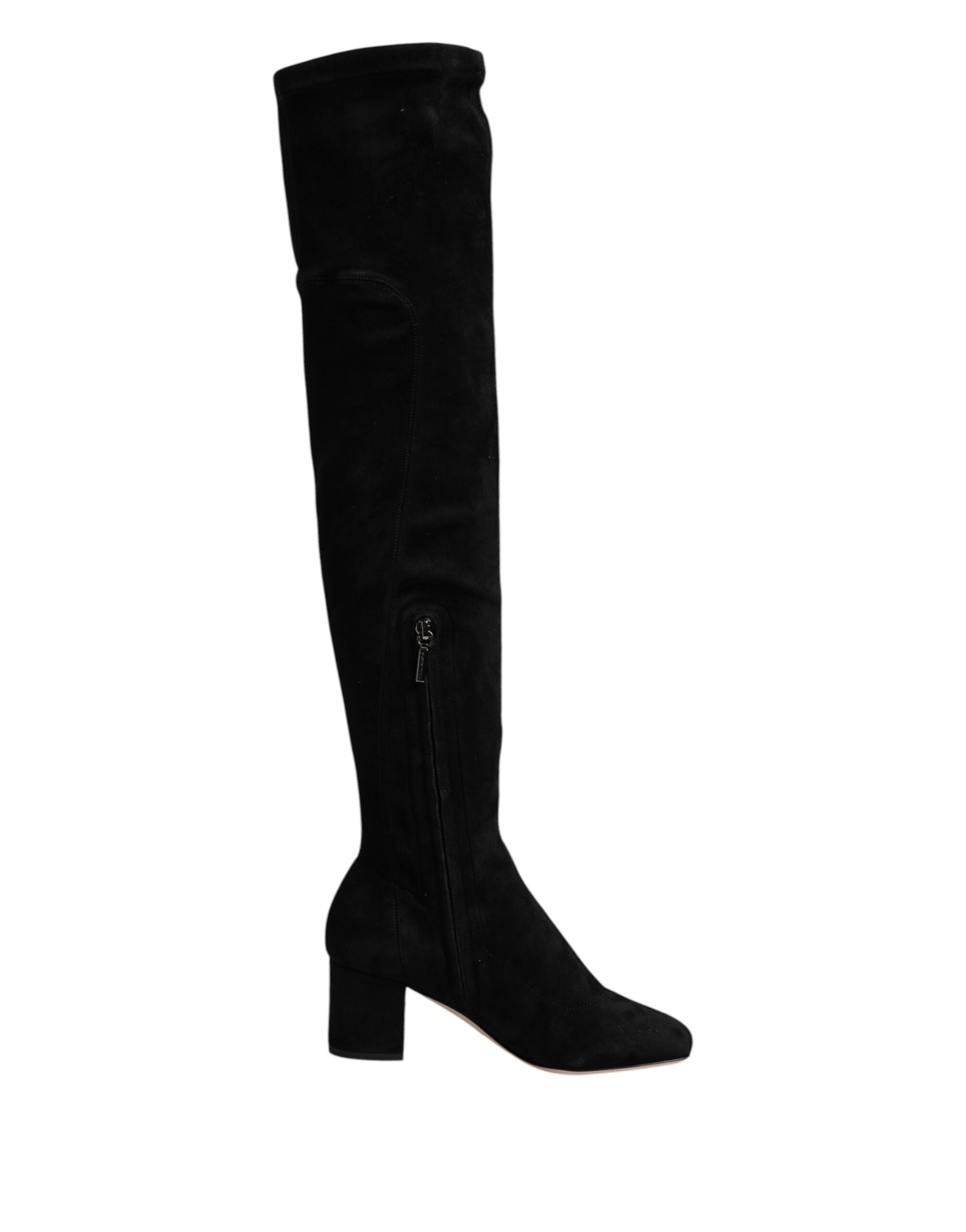 Dolce & Gabbana Black Suede Leather Knee High Boots Women's Shoes