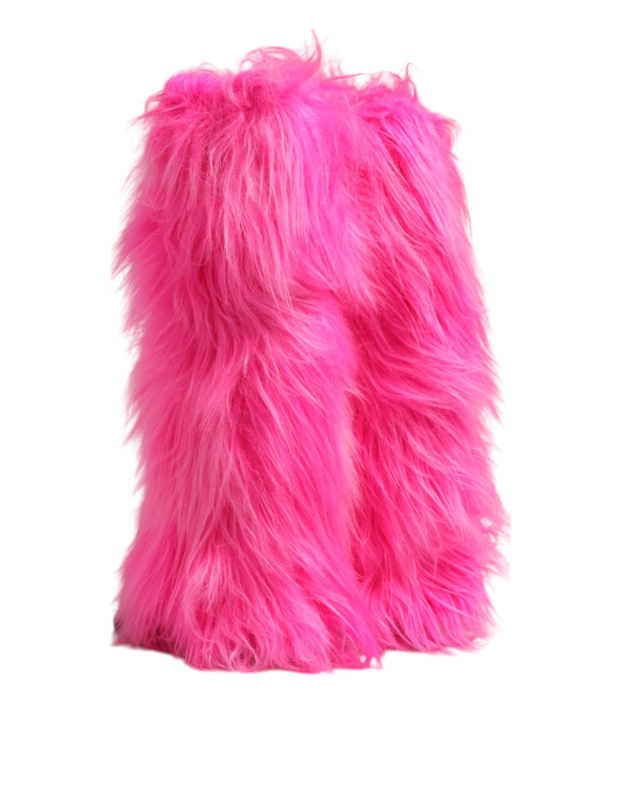 Dolce & Gabbana Pink Faux Fur Leather High Heels Boots Women's Shoes