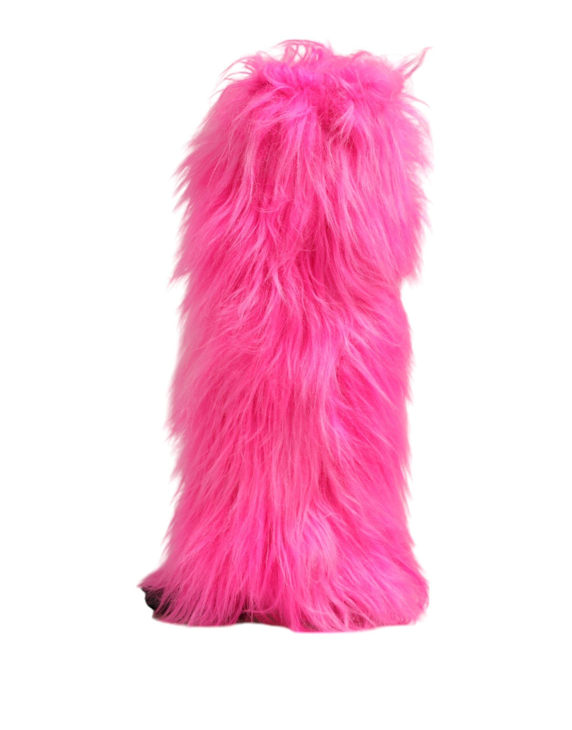 Dolce & Gabbana Pink Faux Fur Leather High Heels Boots Women's Shoes