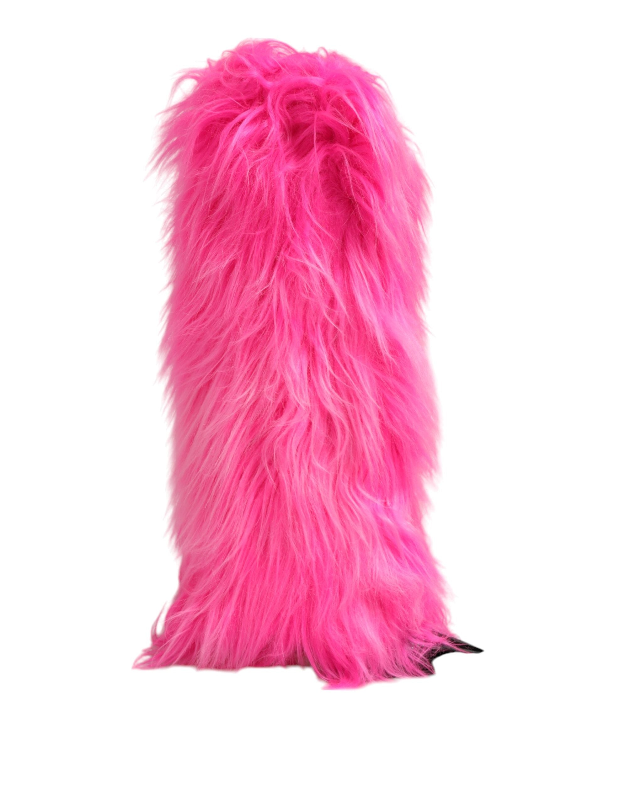 Dolce & Gabbana Pink Faux Fur Leather High Heels Boots Women's Shoes