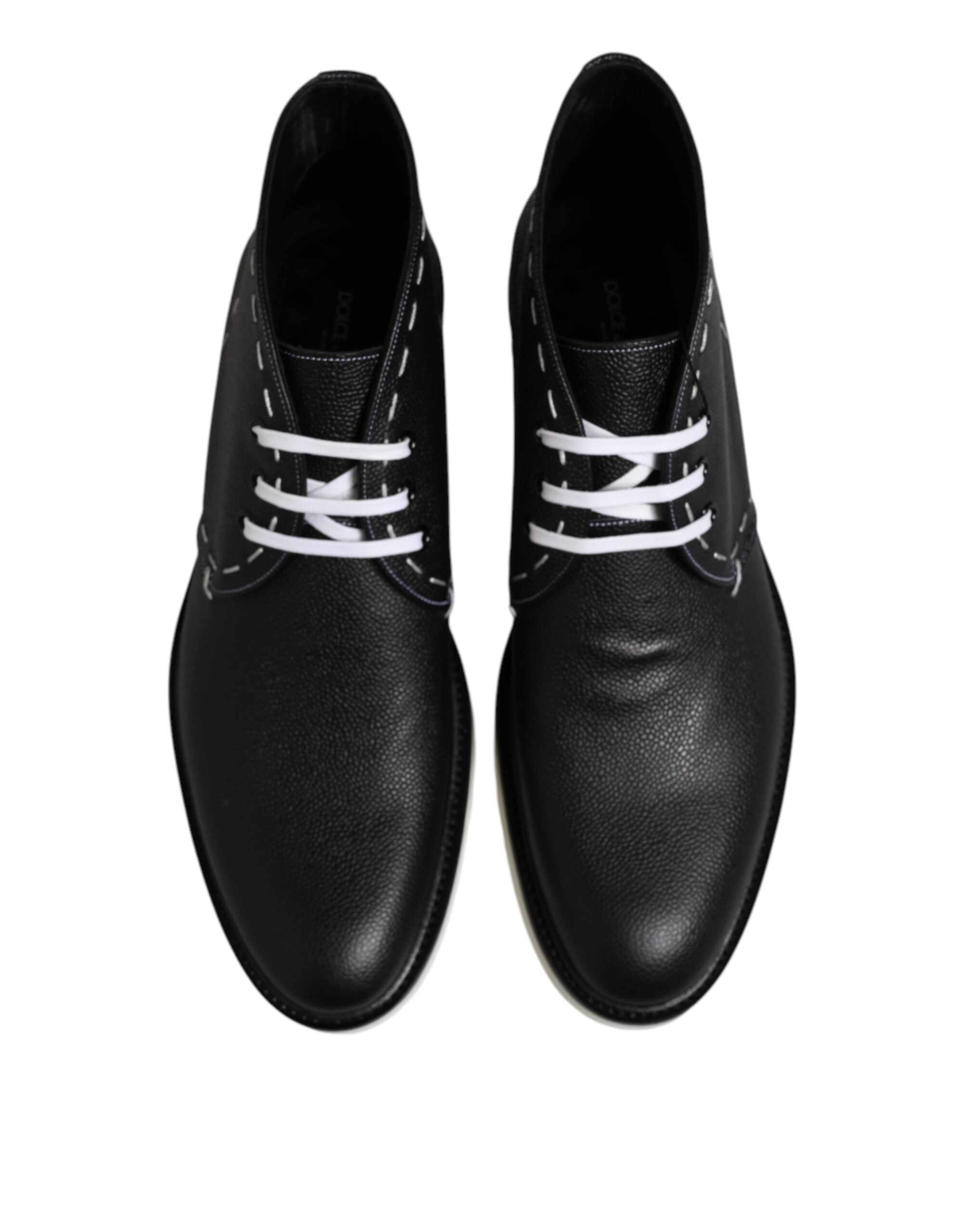 Dolce & Gabbana Black White Leather Ankle Boots Men's Shoes