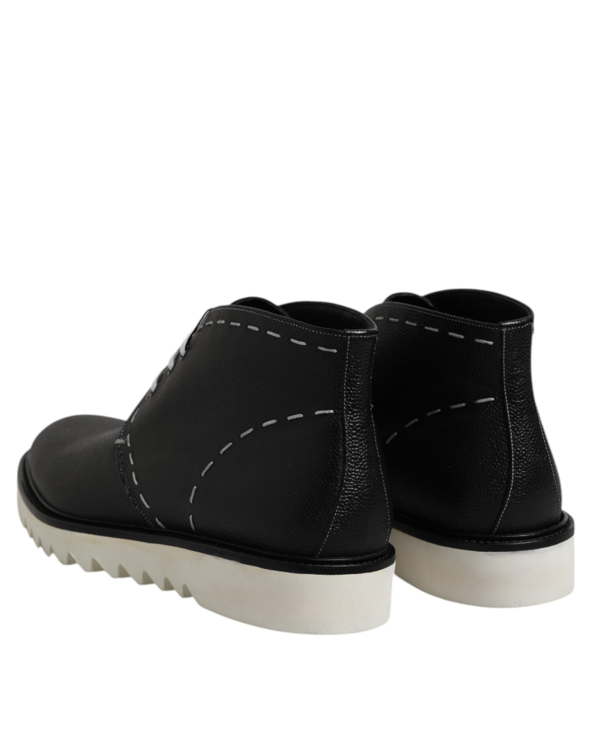 Dolce & Gabbana Black White Leather Ankle Boots Men's Shoes