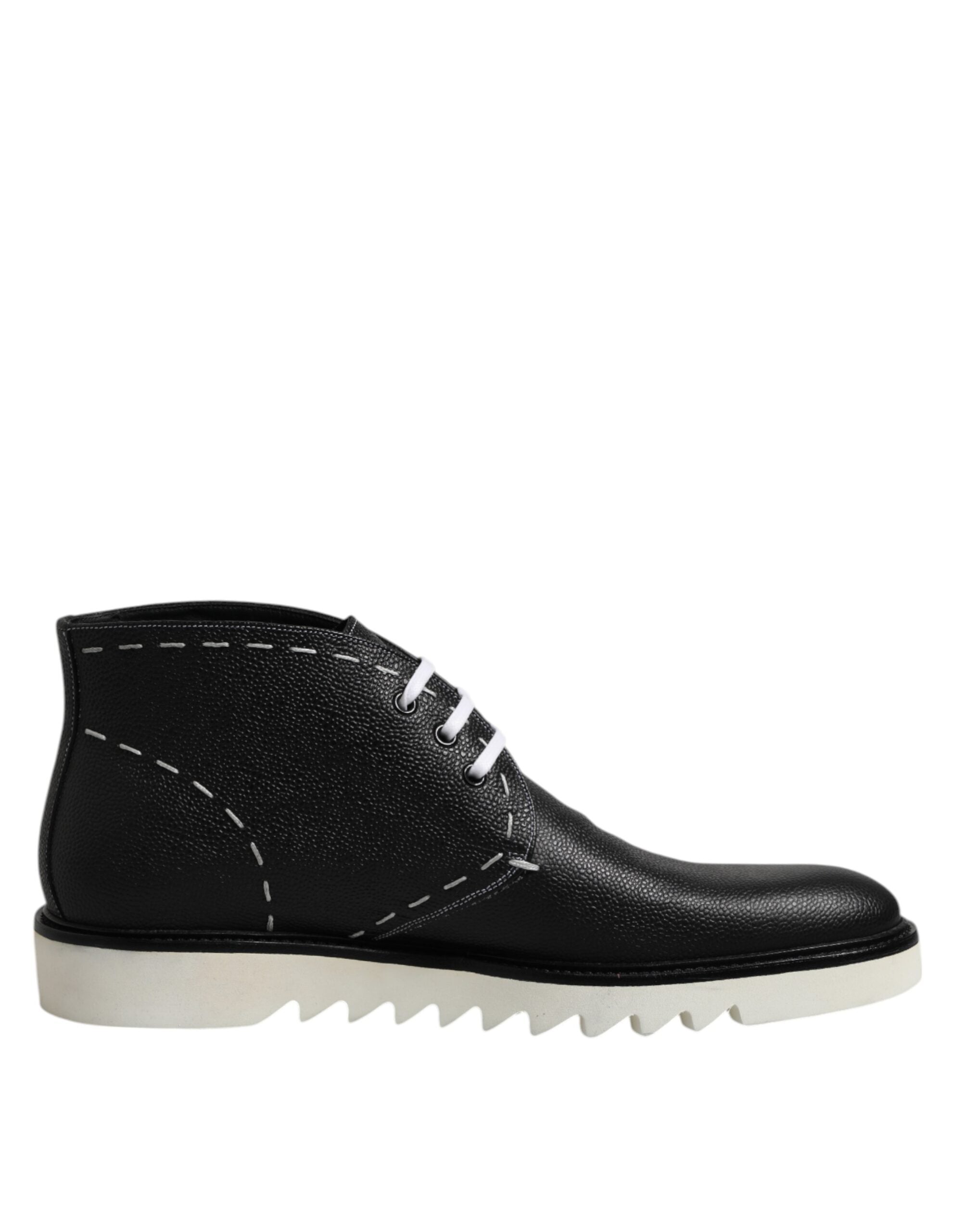 Dolce & Gabbana Black White Leather Ankle Boots Men's Shoes