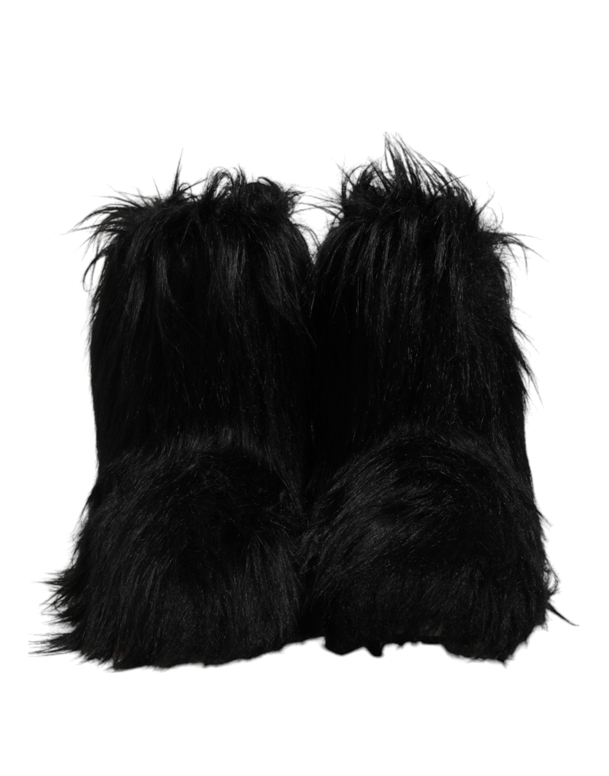 Dolce & Gabbana Black Faux Fur Mid Calf Boots Men's Shoes