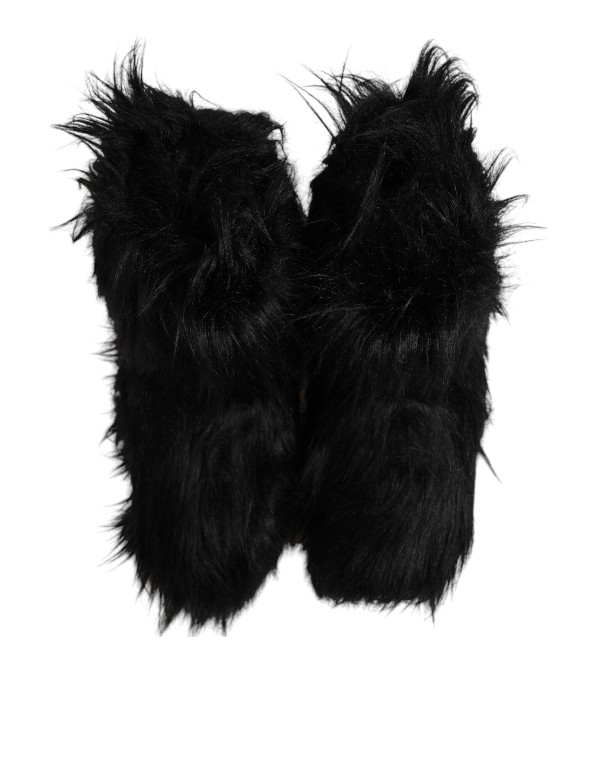 Dolce & Gabbana Black Faux Fur Mid Calf Boots Men's Shoes