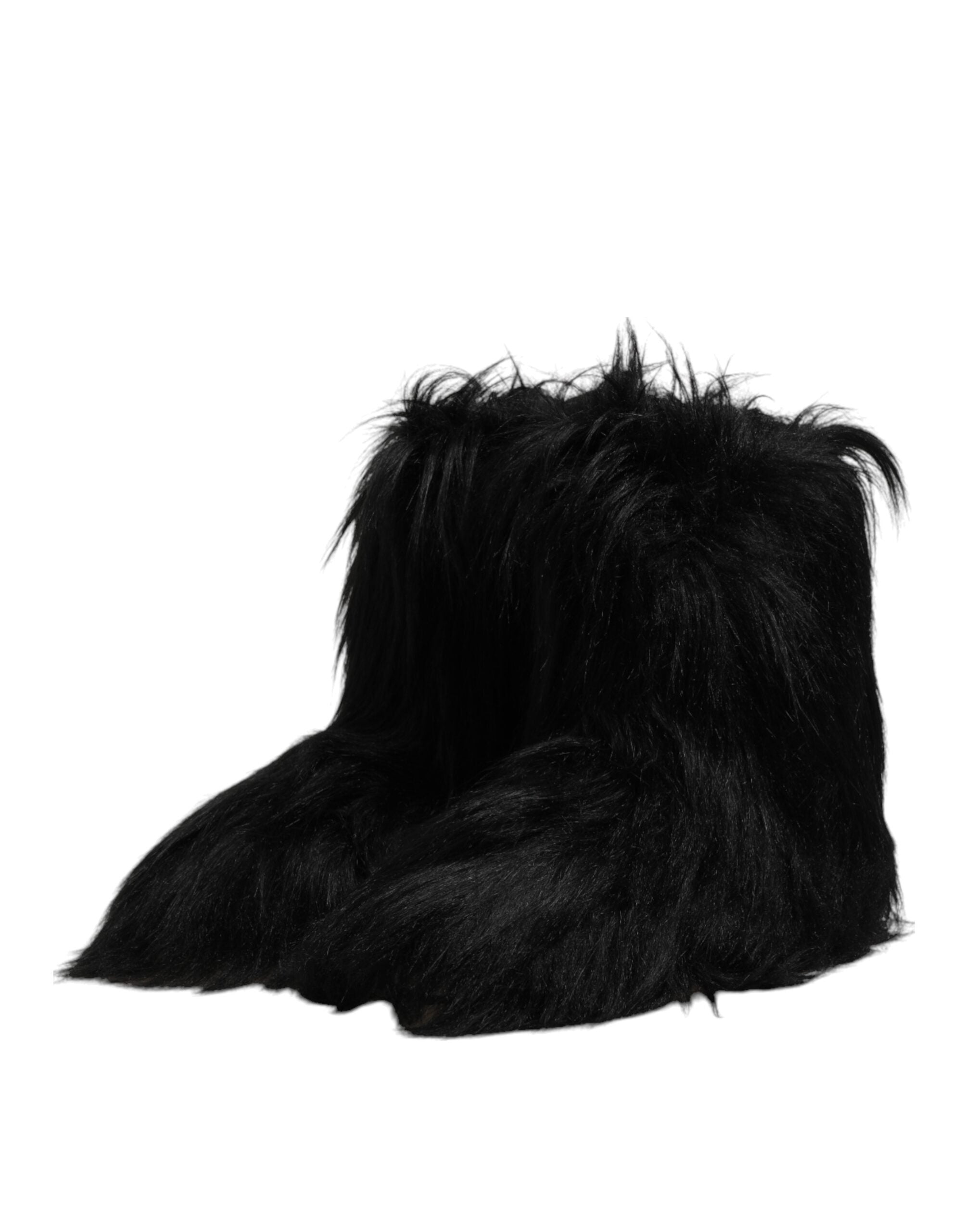 Dolce & Gabbana Black Faux Fur Mid Calf Boots Men's Shoes