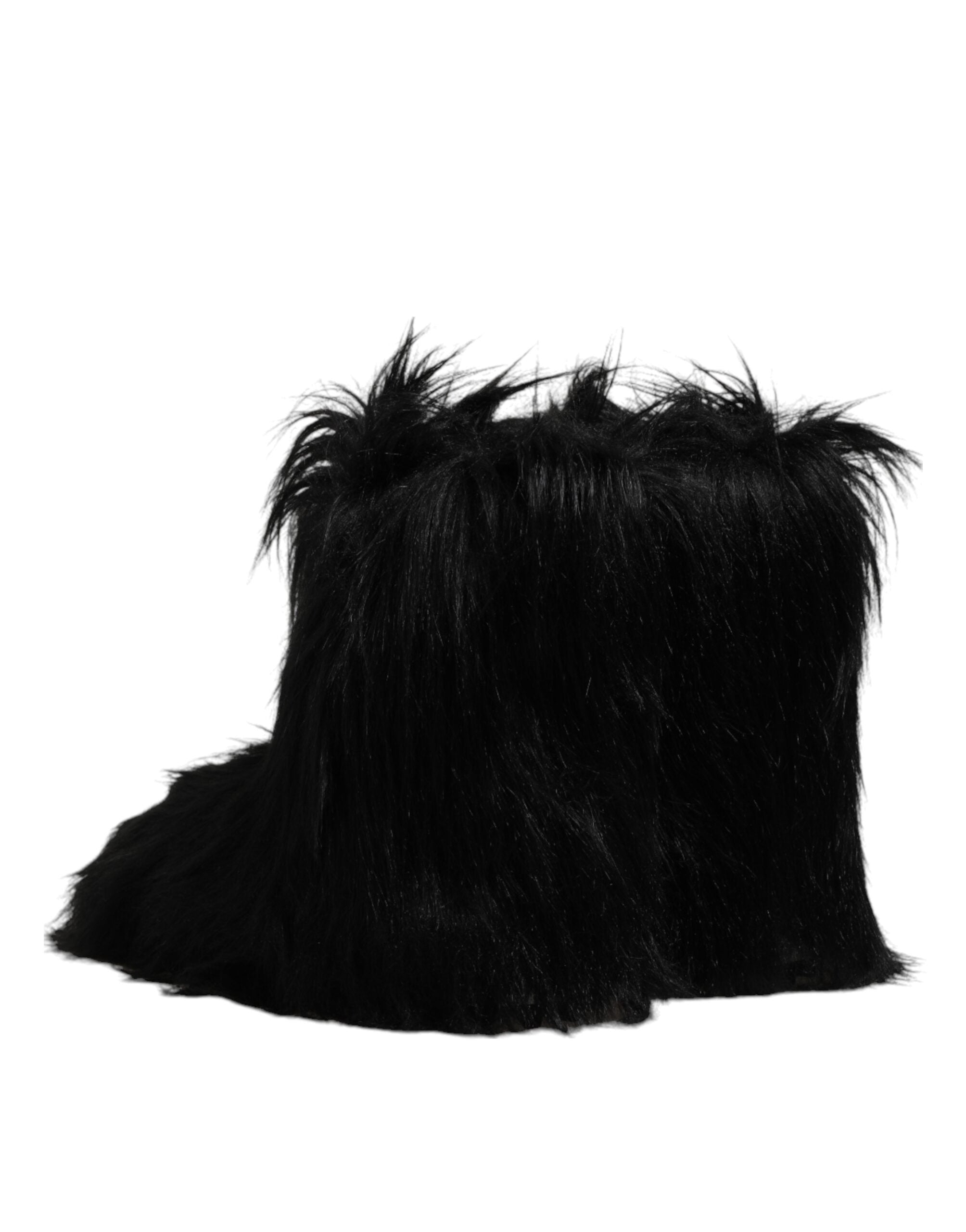 Dolce & Gabbana Black Faux Fur Mid Calf Boots Men's Shoes