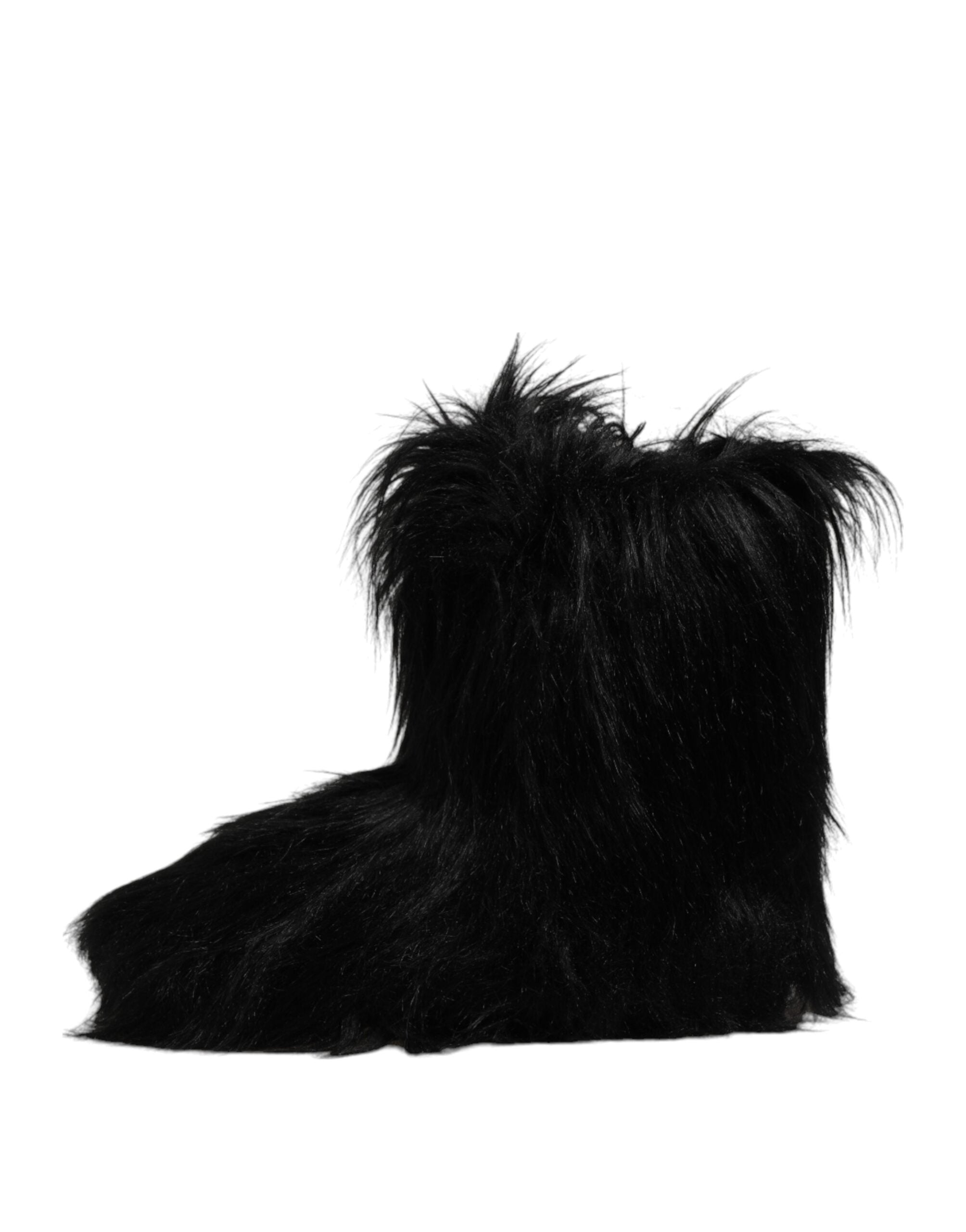Dolce & Gabbana Black Faux Fur Mid Calf Boots Men's Shoes