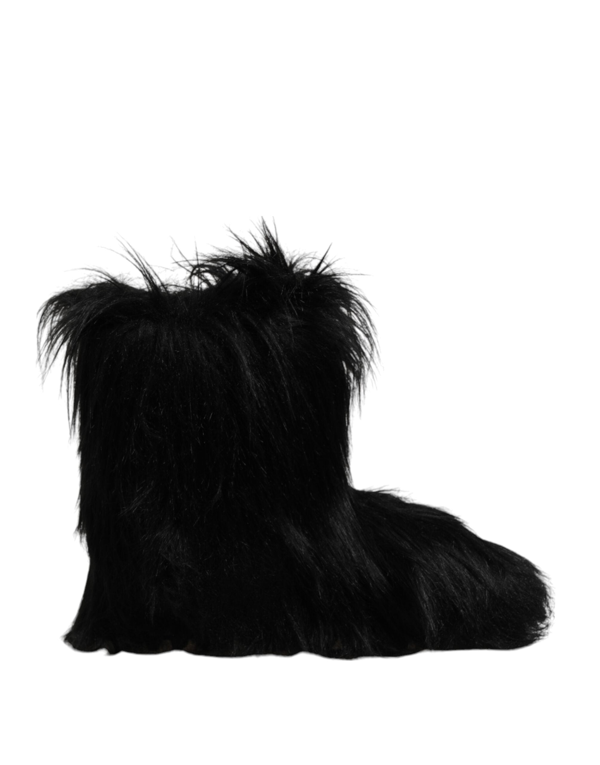 Dolce & Gabbana Black Faux Fur Mid Calf Boots Men's Shoes