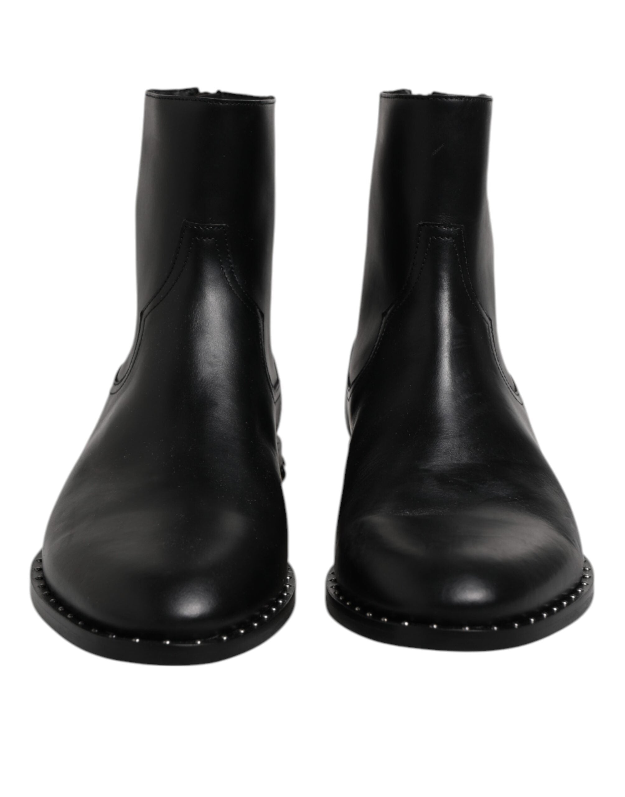 Dolce & Gabbana Black Leather Logo Ankle Boots Studded Men's Shoes