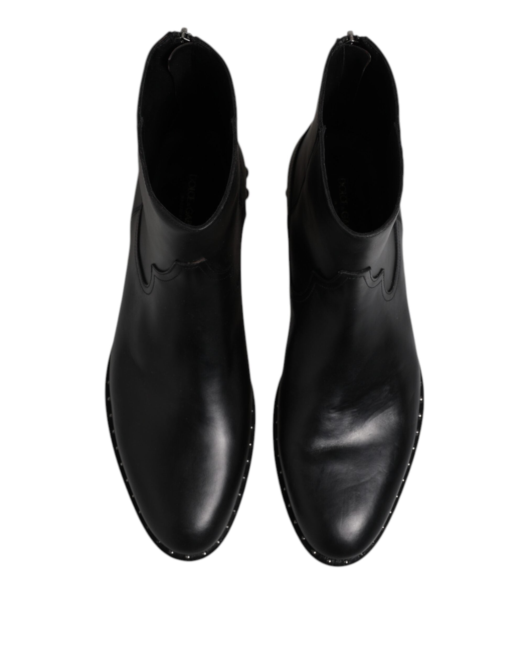 Dolce & Gabbana Black Leather Logo Ankle Boots Studded Men's Shoes