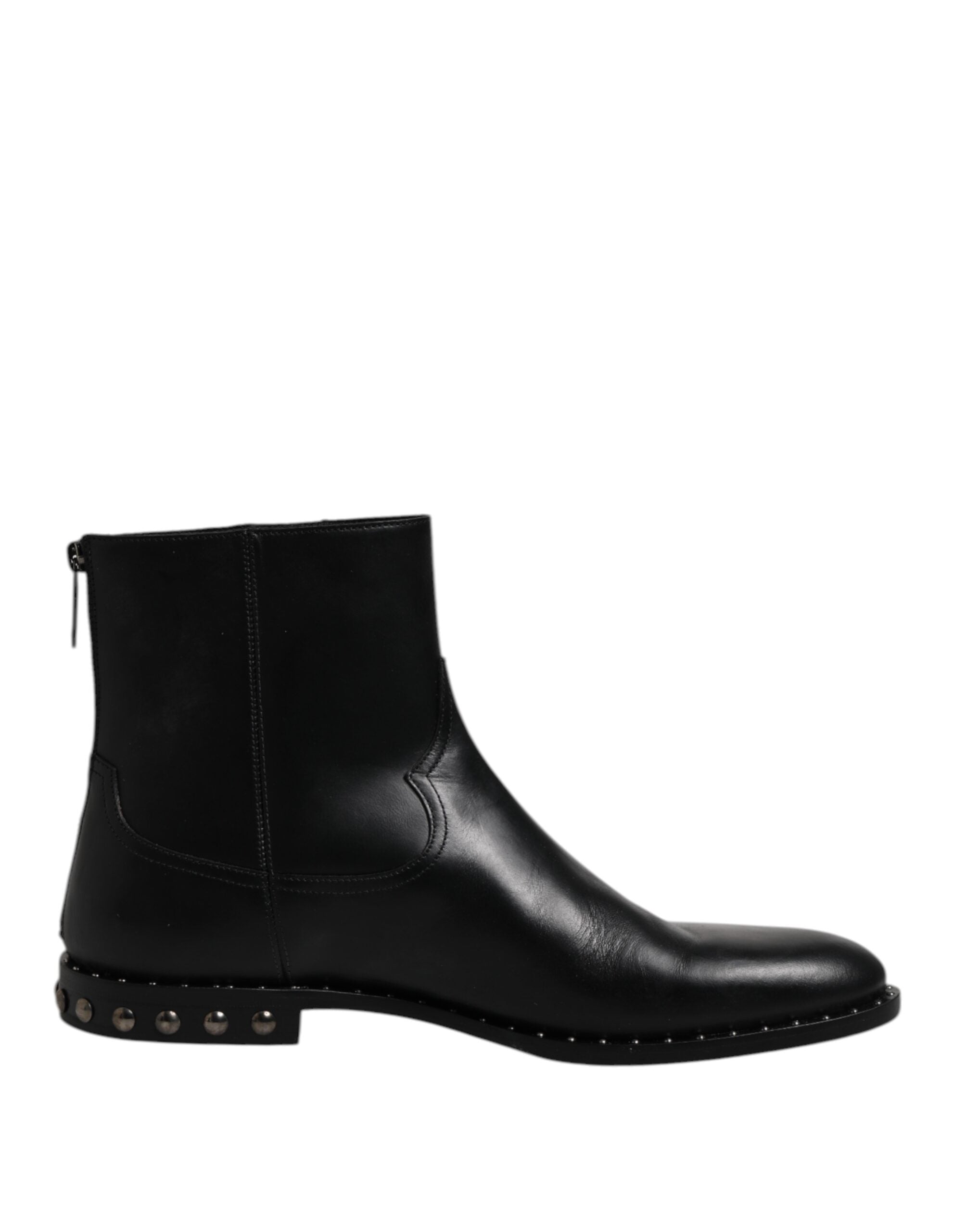 Dolce & Gabbana Black Leather Logo Ankle Boots Studded Men's Shoes