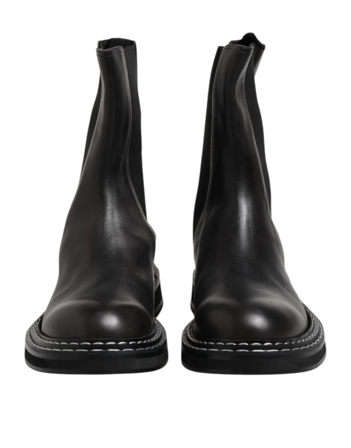Dolce & Gabbana Black Leather Mid Calf Boots Flats Men's Shoes