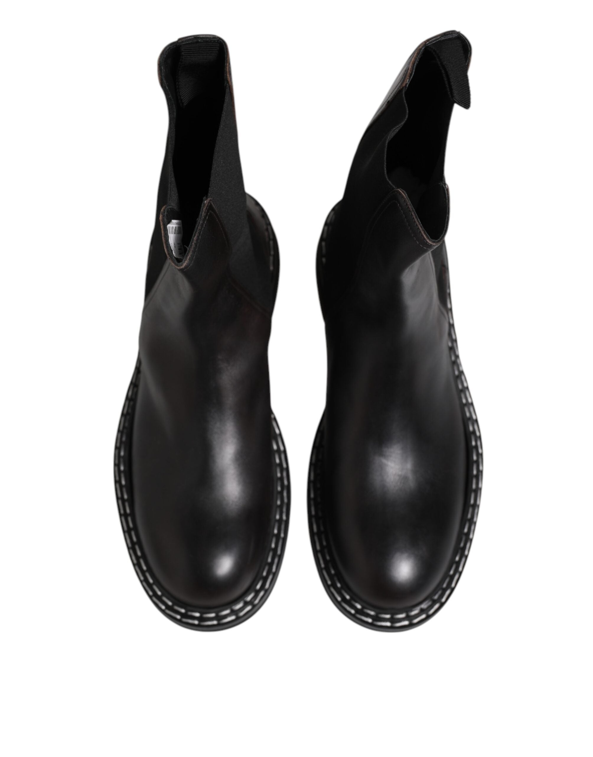Dolce & Gabbana Black Leather Mid Calf Boots Flats Men's Shoes