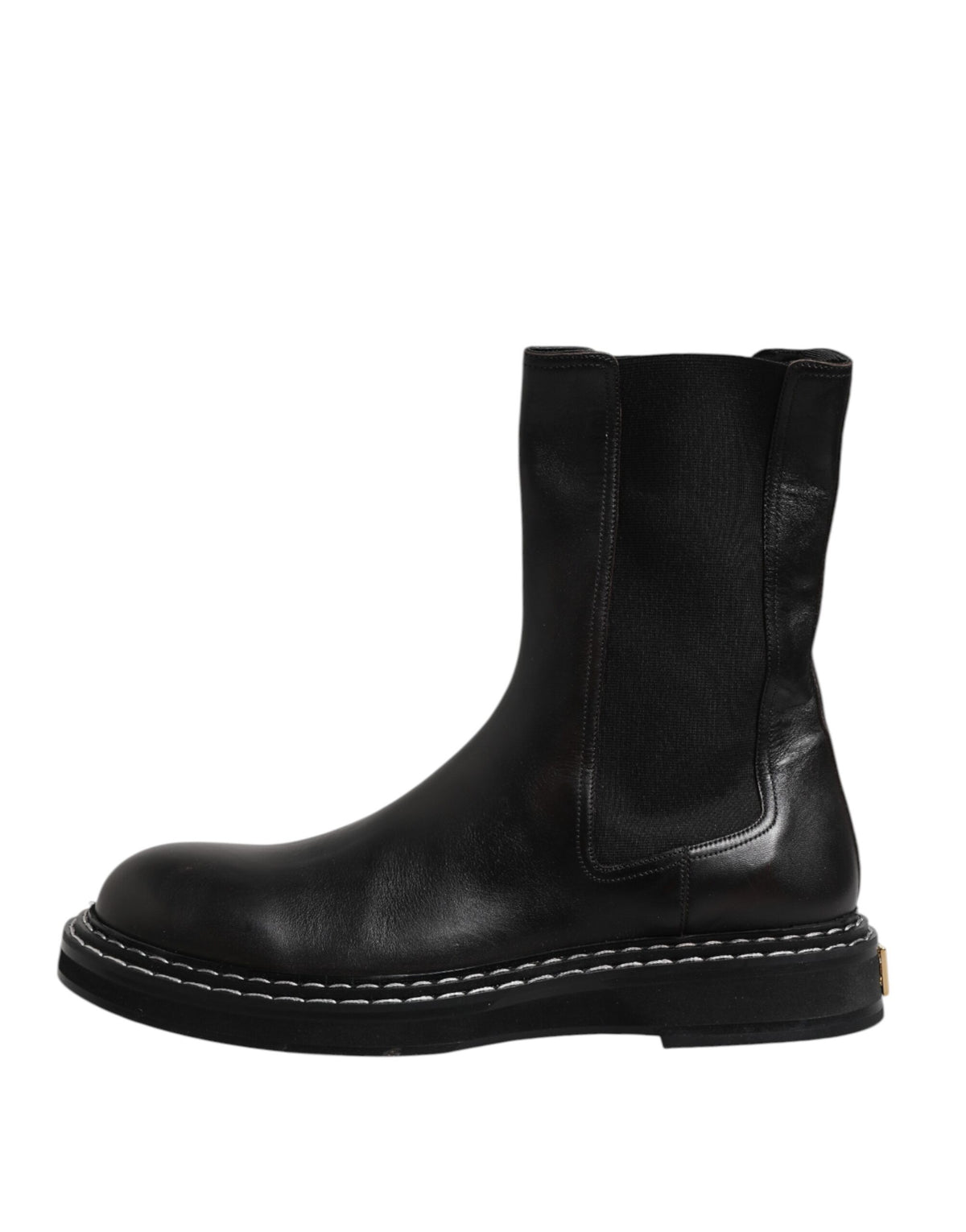 Dolce & Gabbana Black Leather Mid Calf Boots Flats Men's Shoes
