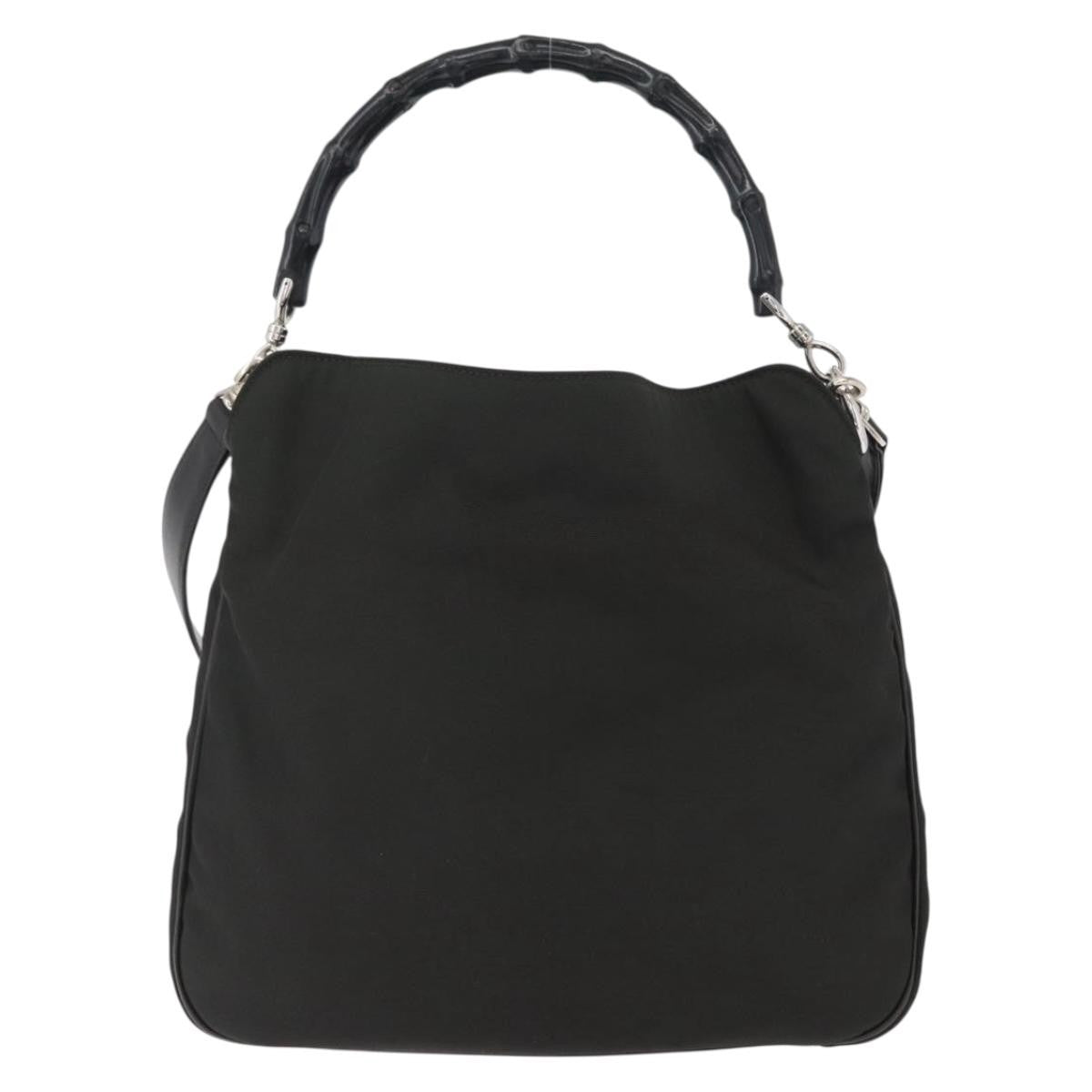 Gucci Vintage Bamboo Handle Nylon Black Nylon Handbag (Pre-Owned)