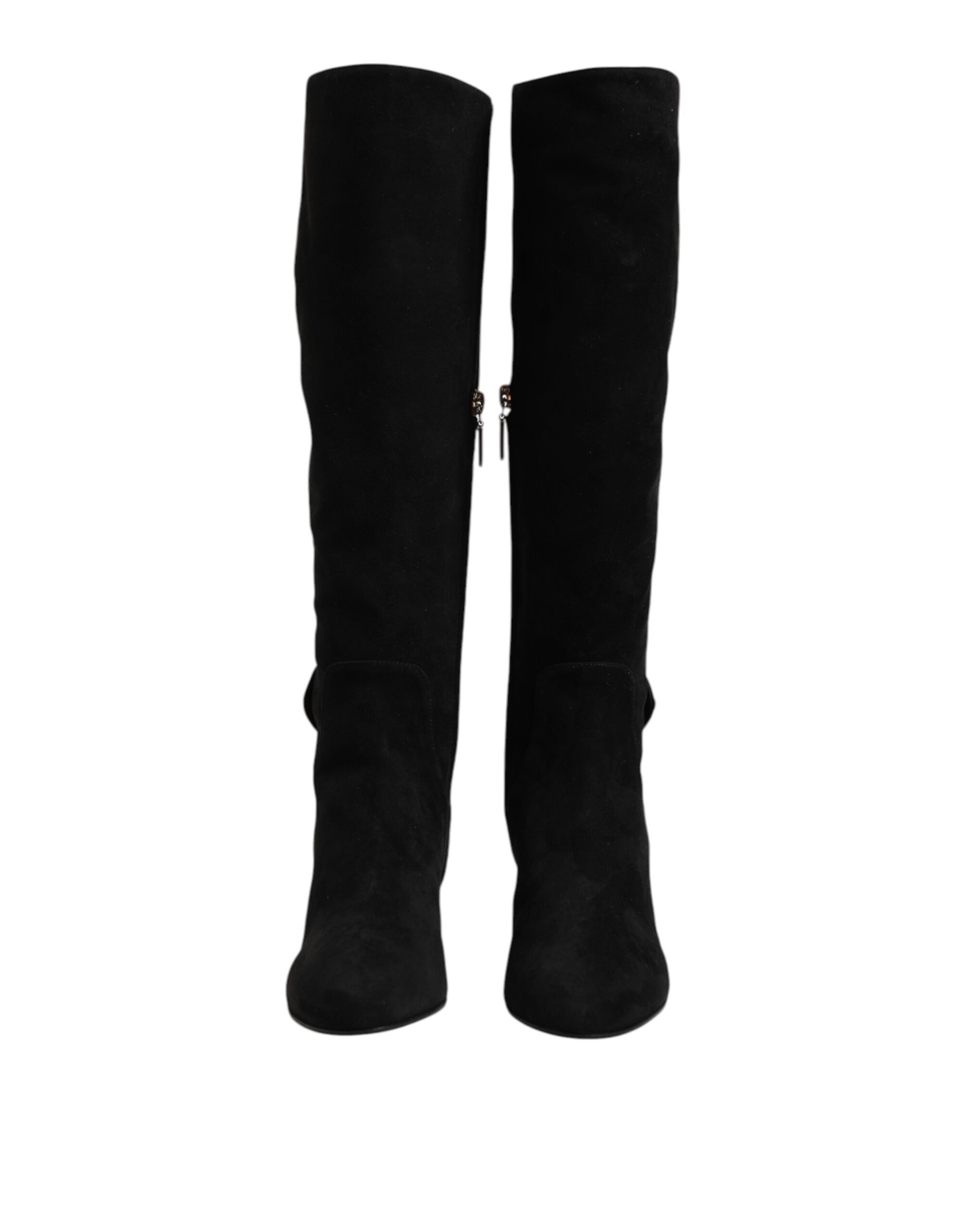 Dolce & Gabbana Black Suede Leather Knee High Boots Women's Shoes