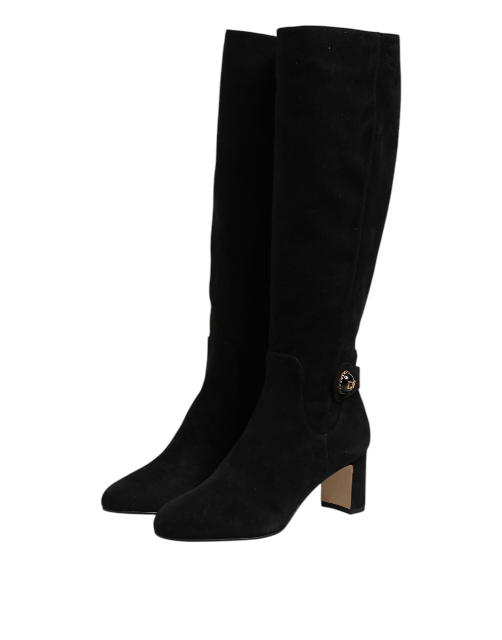 Dolce & Gabbana Black Suede Leather Knee High Boots Women's Shoes