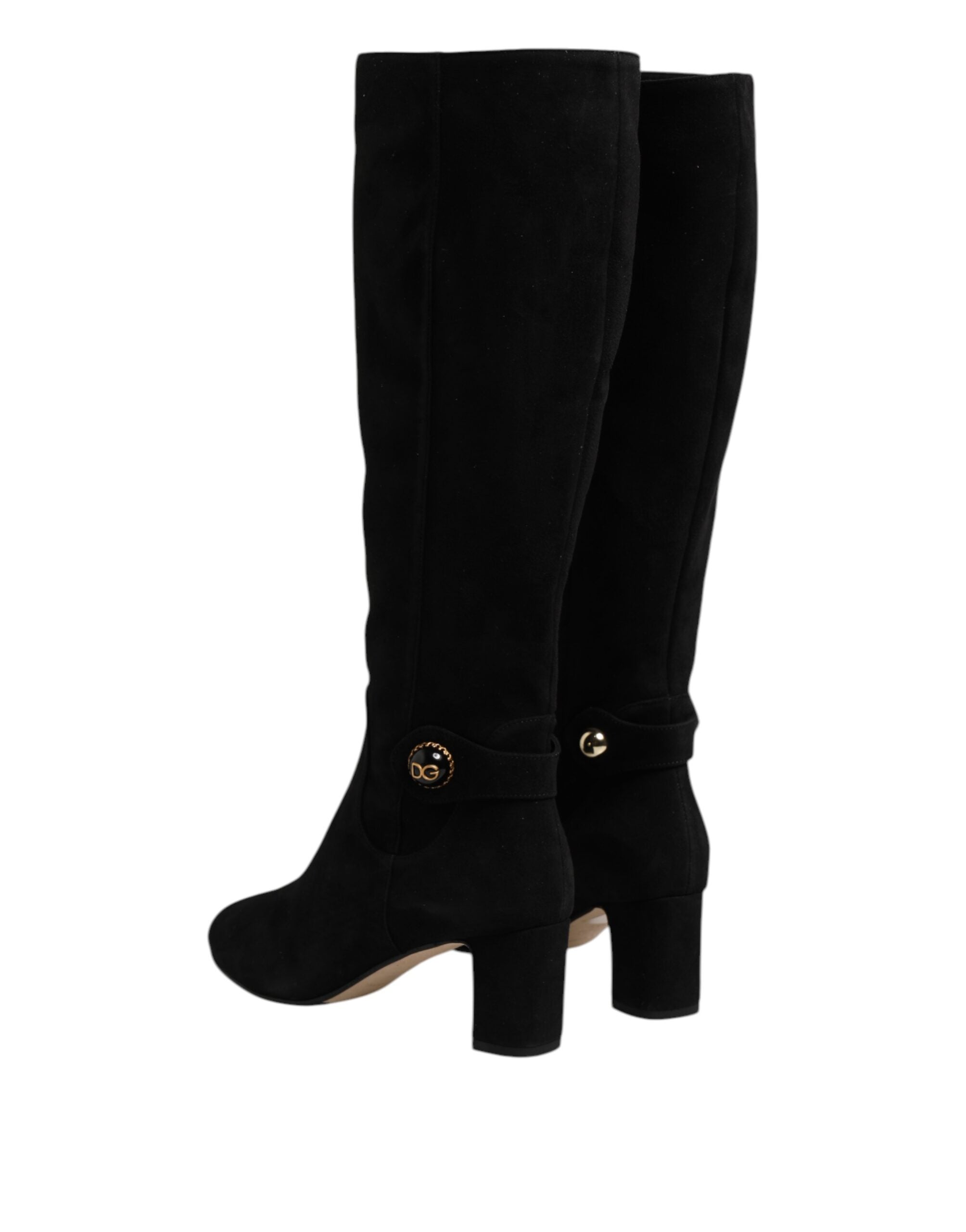 Dolce & Gabbana Black Suede Leather Knee High Boots Women's Shoes