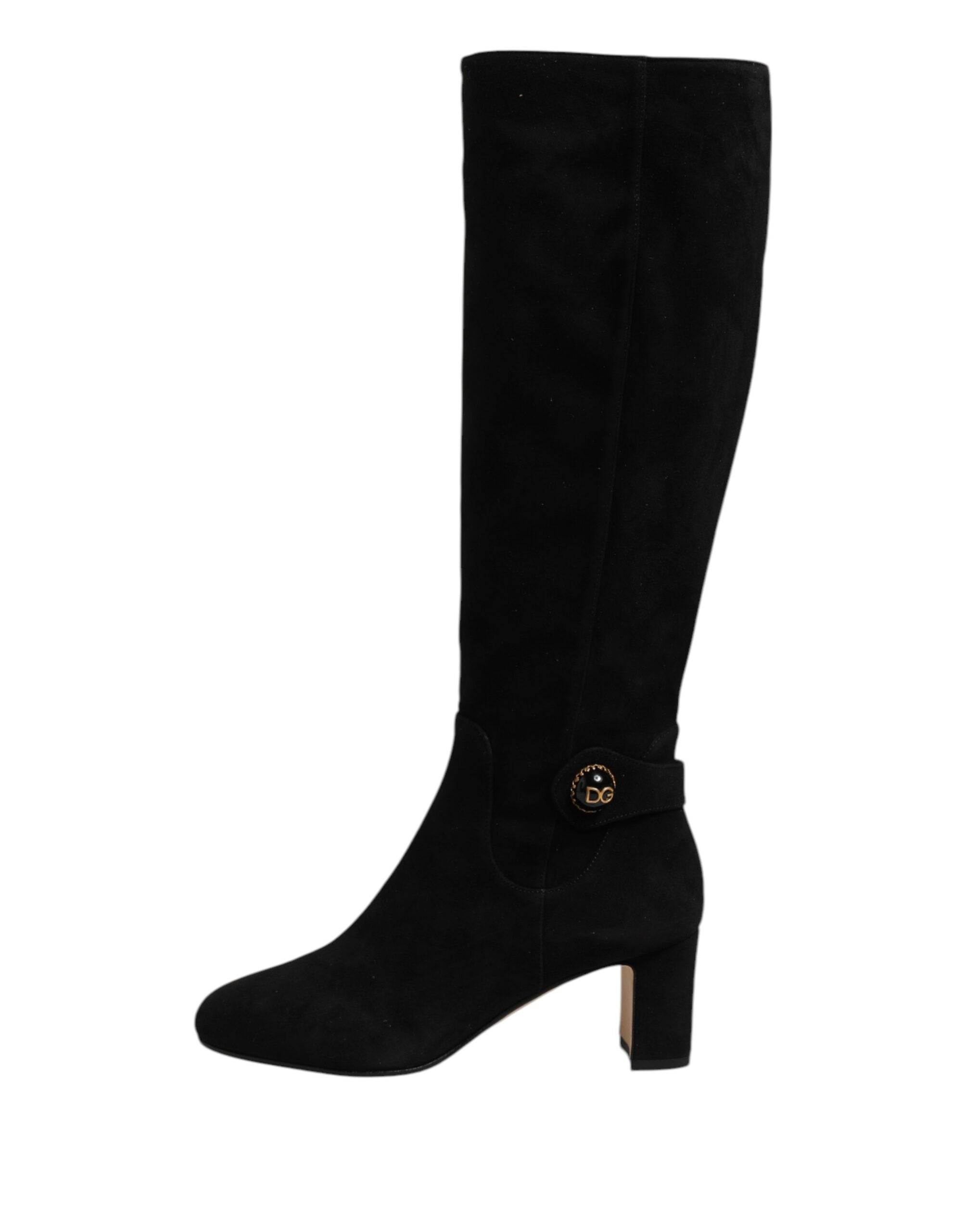 Dolce & Gabbana Black Suede Leather Knee High Boots Women's Shoes