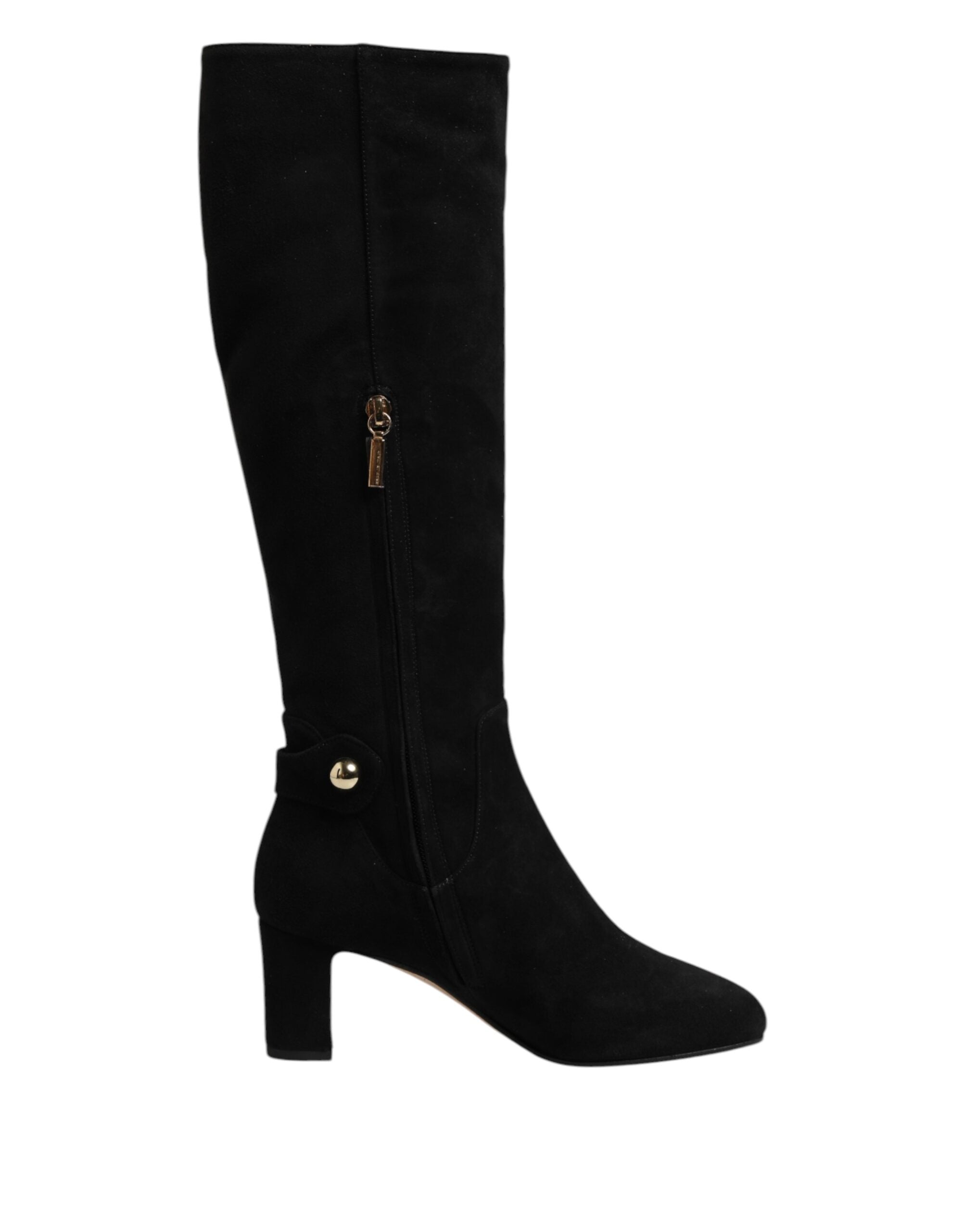 Dolce & Gabbana Black Suede Leather Knee High Boots Women's Shoes