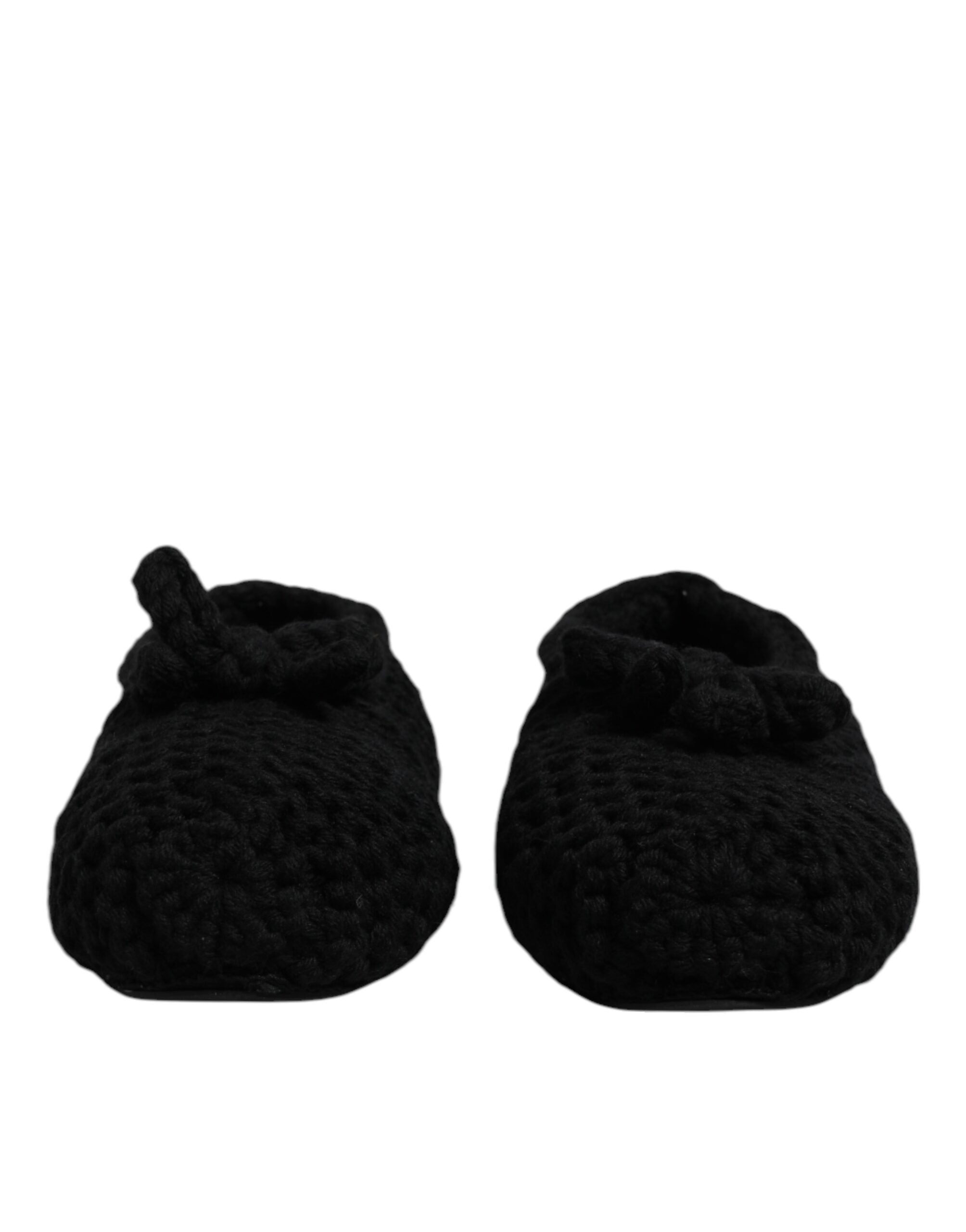Dolce & Gabbana Black Wool Slip On Flats Ballerina Women's Shoes
