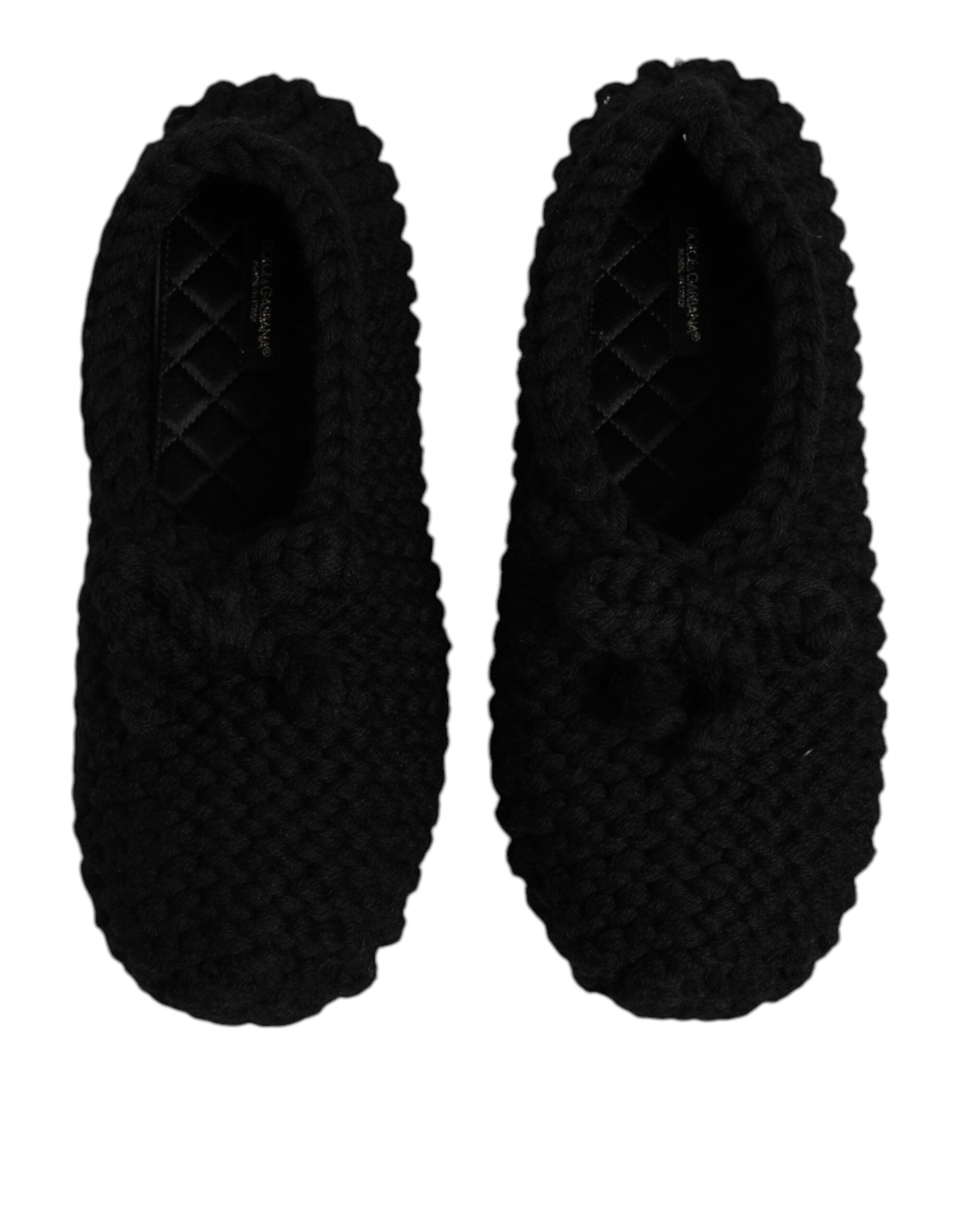 Dolce & Gabbana Black Wool Slip On Flats Ballerina Women's Shoes