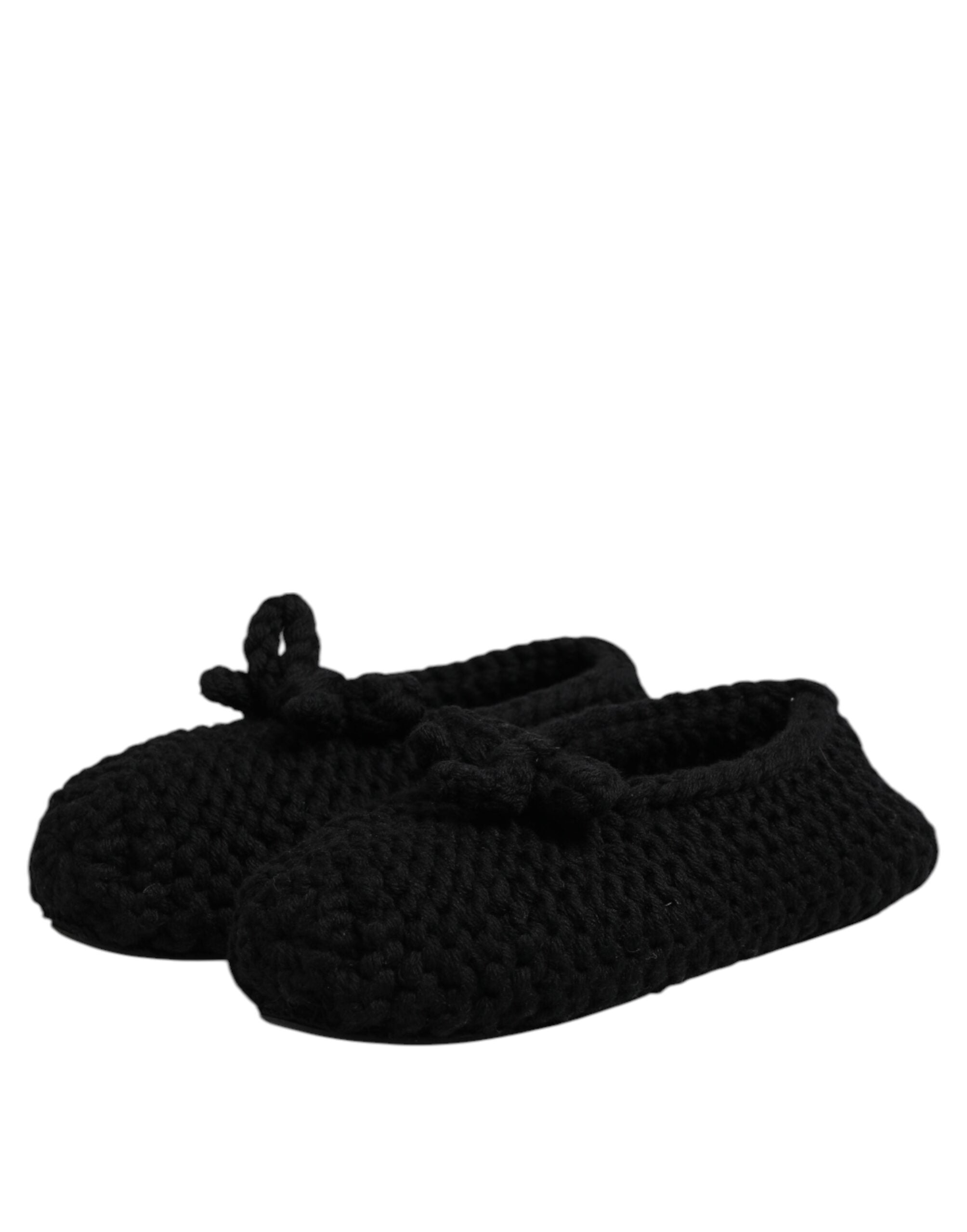 Dolce & Gabbana Black Wool Slip On Flats Ballerina Women's Shoes
