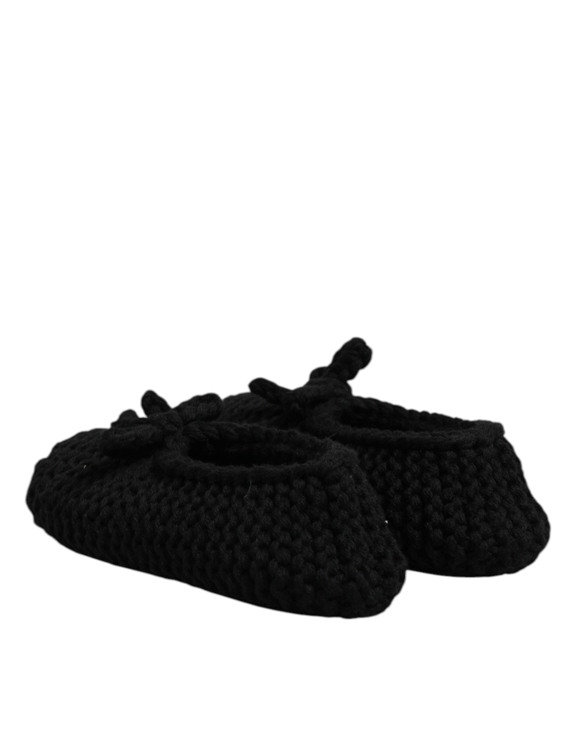Dolce & Gabbana Black Wool Slip On Flats Ballerina Women's Shoes