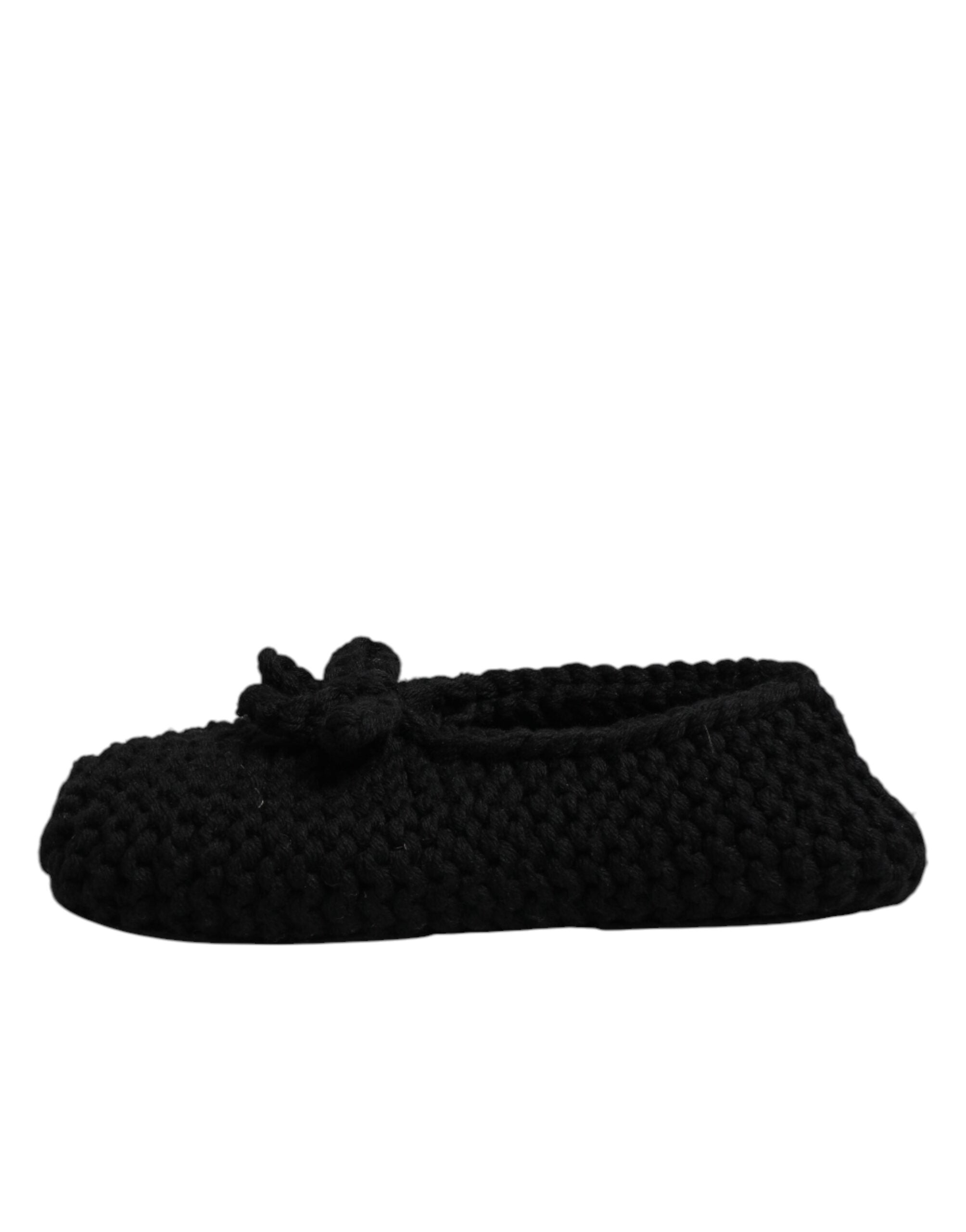 Dolce & Gabbana Black Wool Slip On Flats Ballerina Women's Shoes