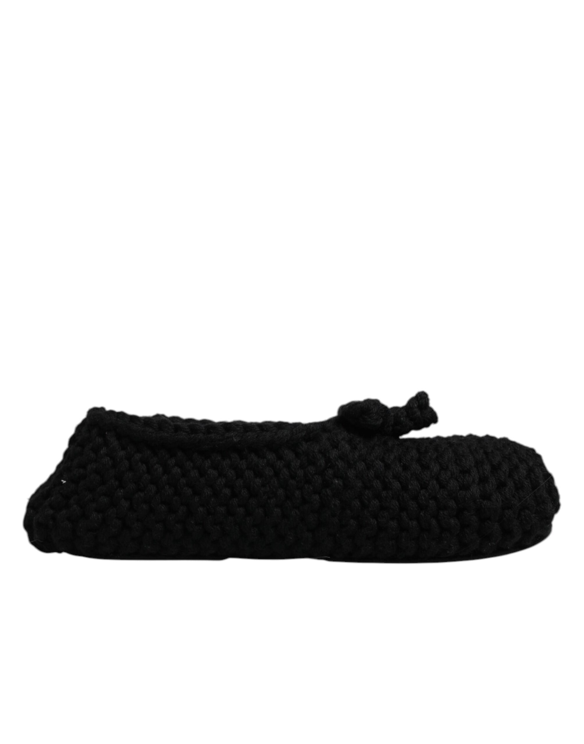 Dolce & Gabbana Black Wool Slip On Flats Ballerina Women's Shoes
