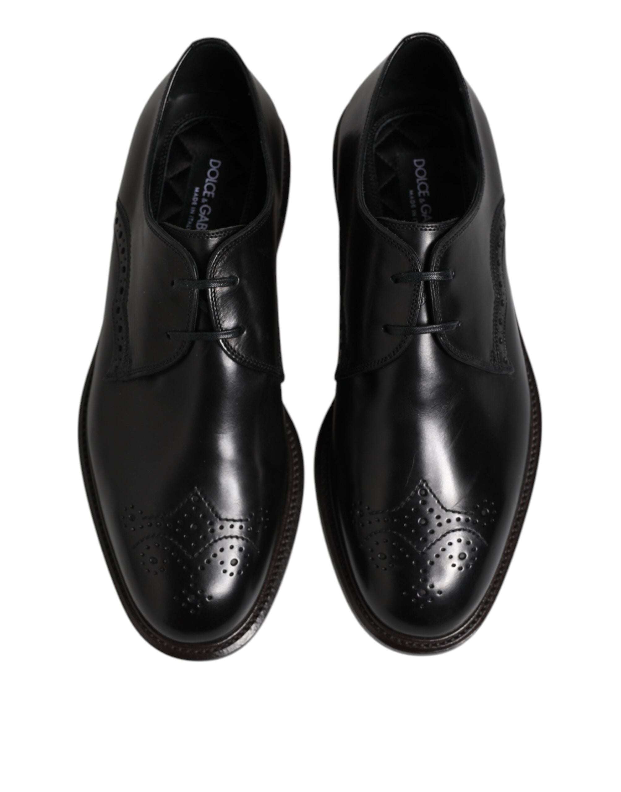 Dolce & Gabbana Black Leather Derby Wingtip Formal Men's Shoes