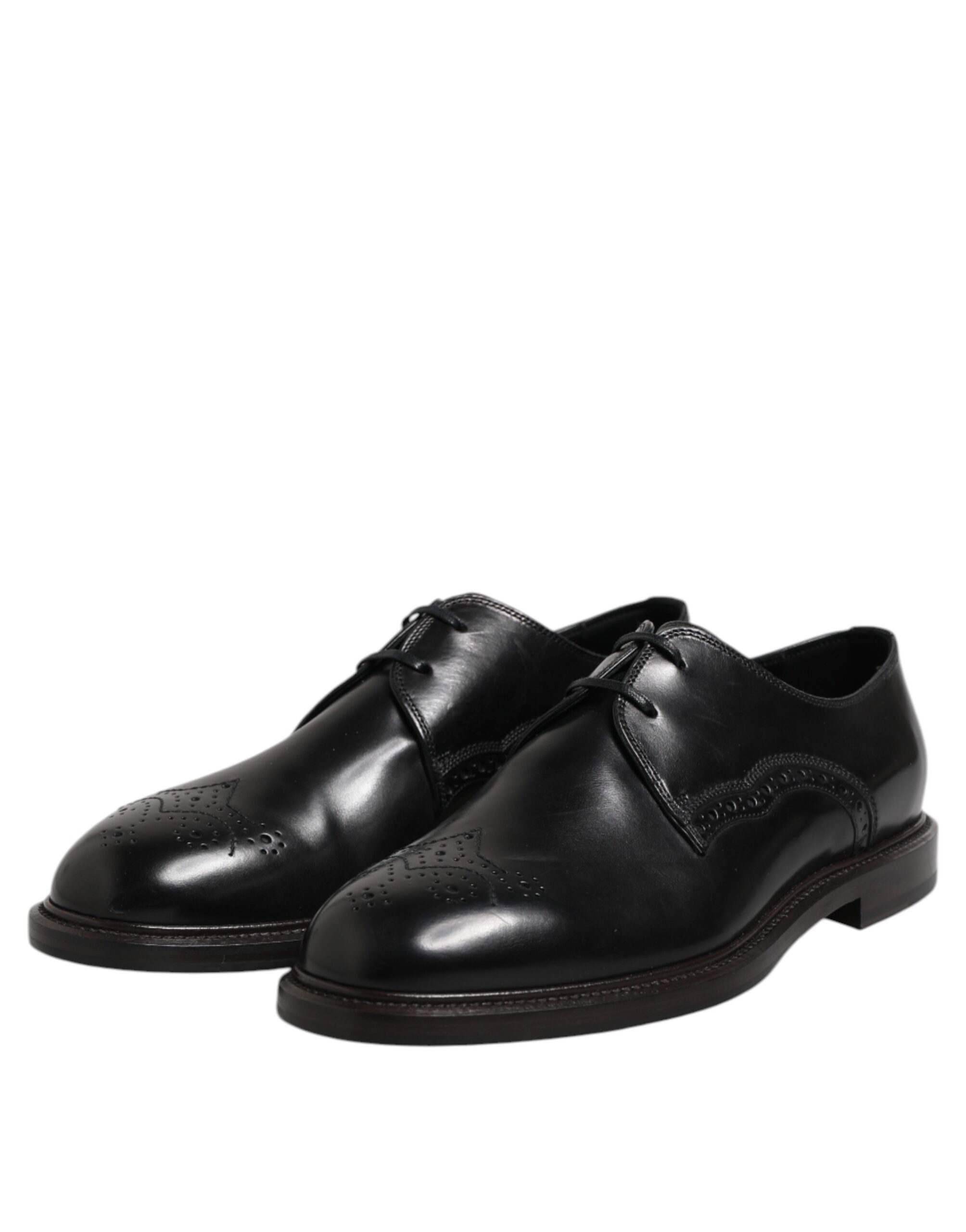 Dolce & Gabbana Black Leather Derby Wingtip Formal Men's Shoes