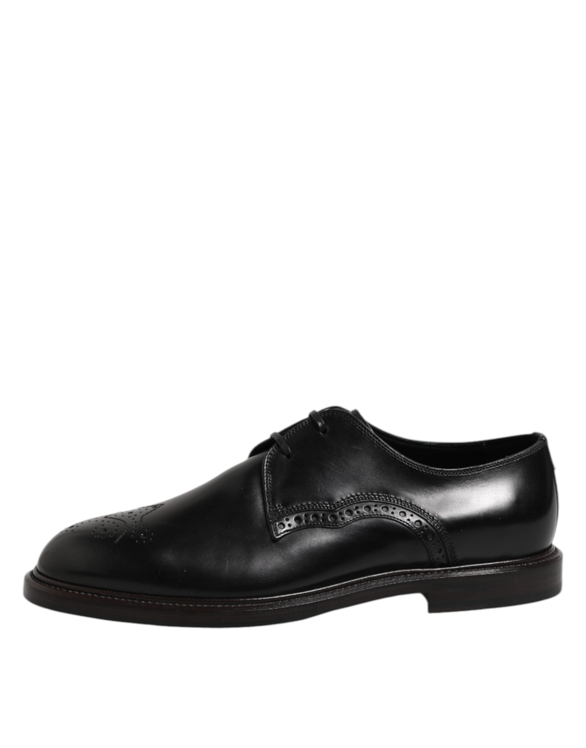 Dolce & Gabbana Black Leather Derby Wingtip Formal Men's Shoes
