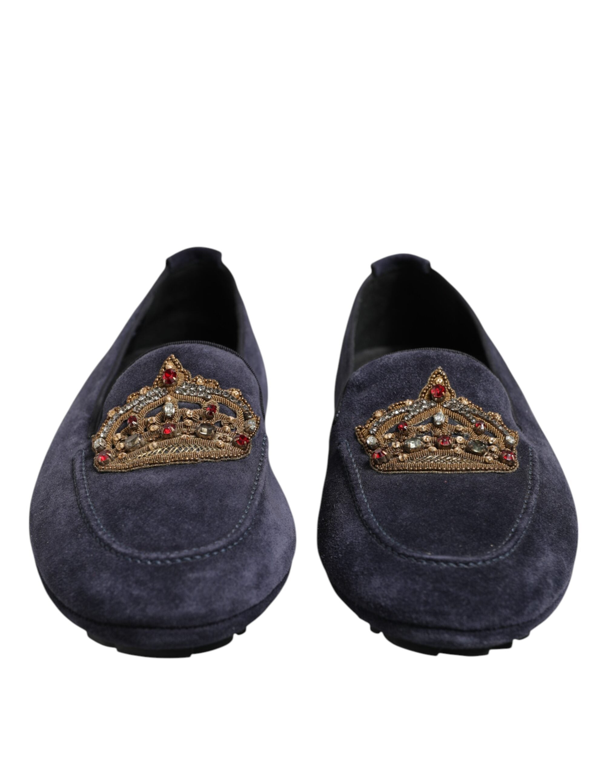 Dolce & Gabbana Blue Suede Crown Crystal Loafers Dress Men's Shoes (Pre-Owned)