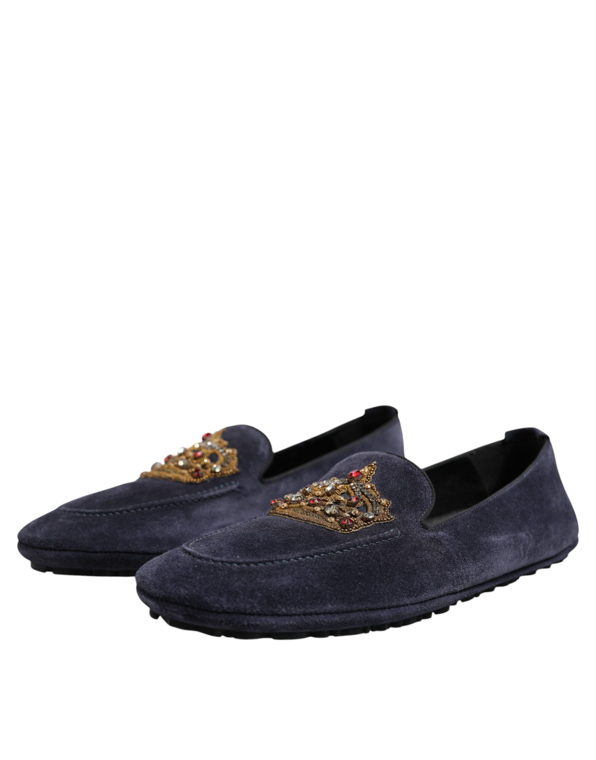 Dolce & Gabbana Blue Suede Crown Crystal Loafers Dress Men's Shoes (Pre-Owned)