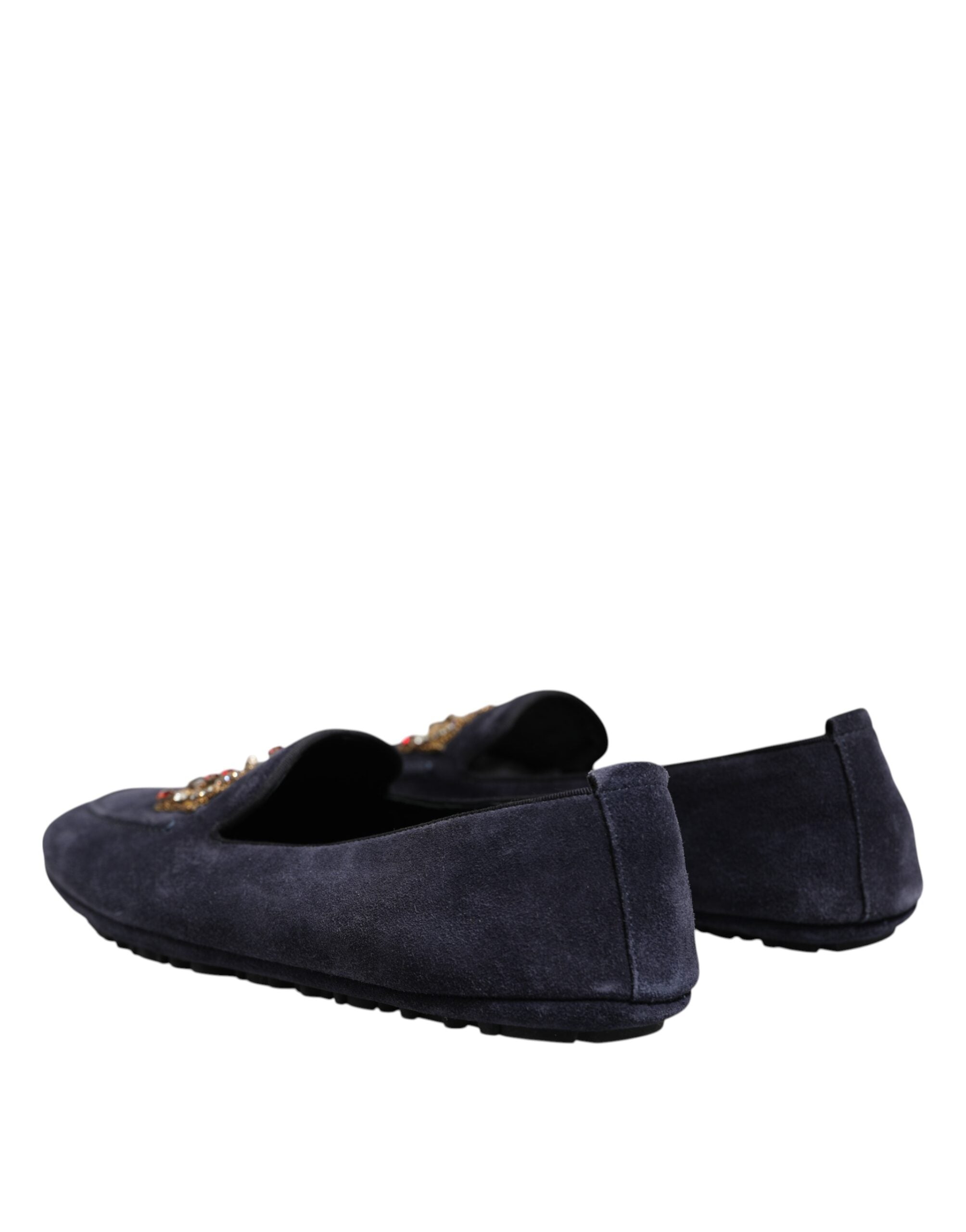 Dolce & Gabbana Blue Suede Crown Crystal Loafers Dress Men's Shoes (Pre-Owned)