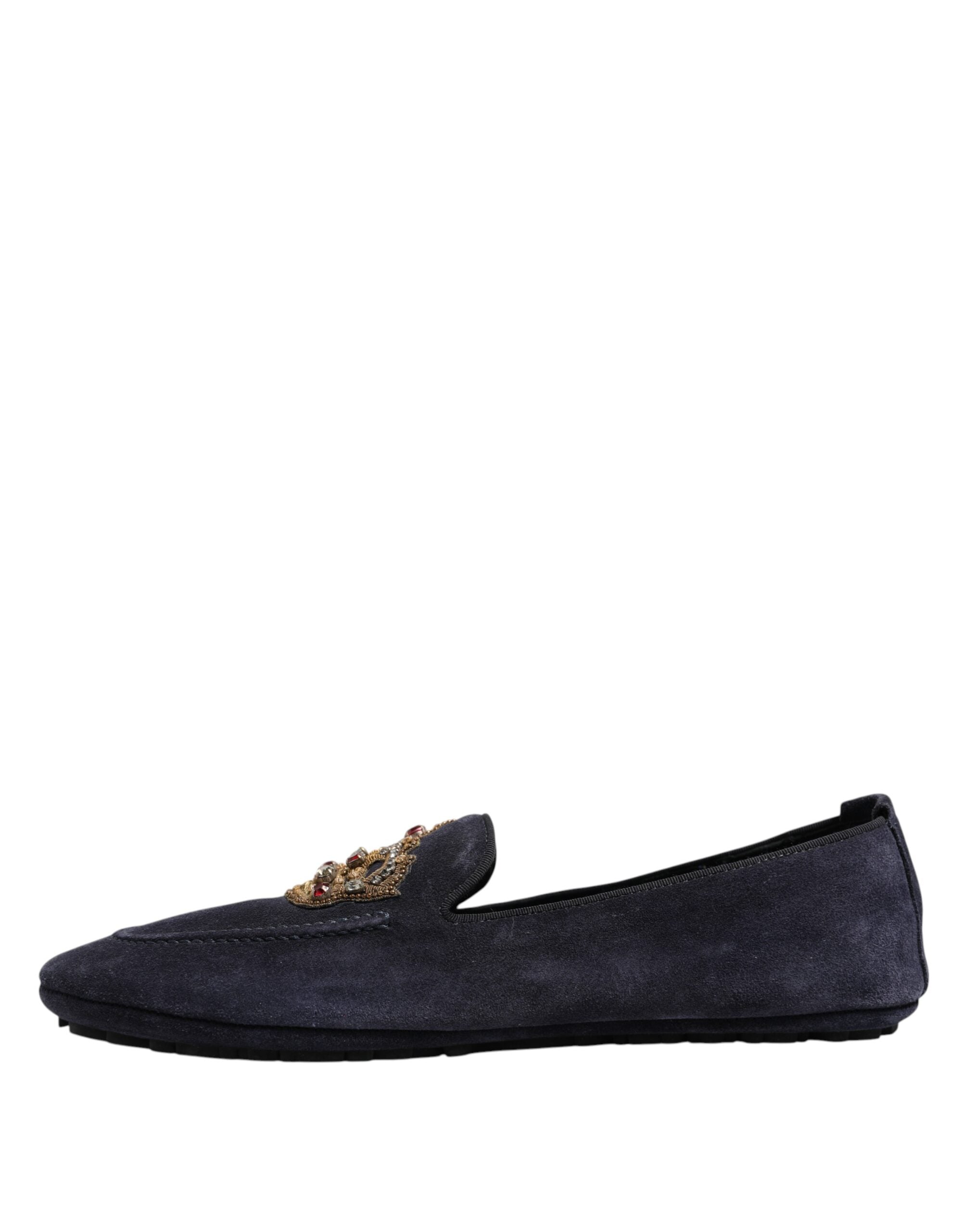 Dolce & Gabbana Blue Suede Crown Crystal Loafers Dress Men's Shoes (Pre-Owned)
