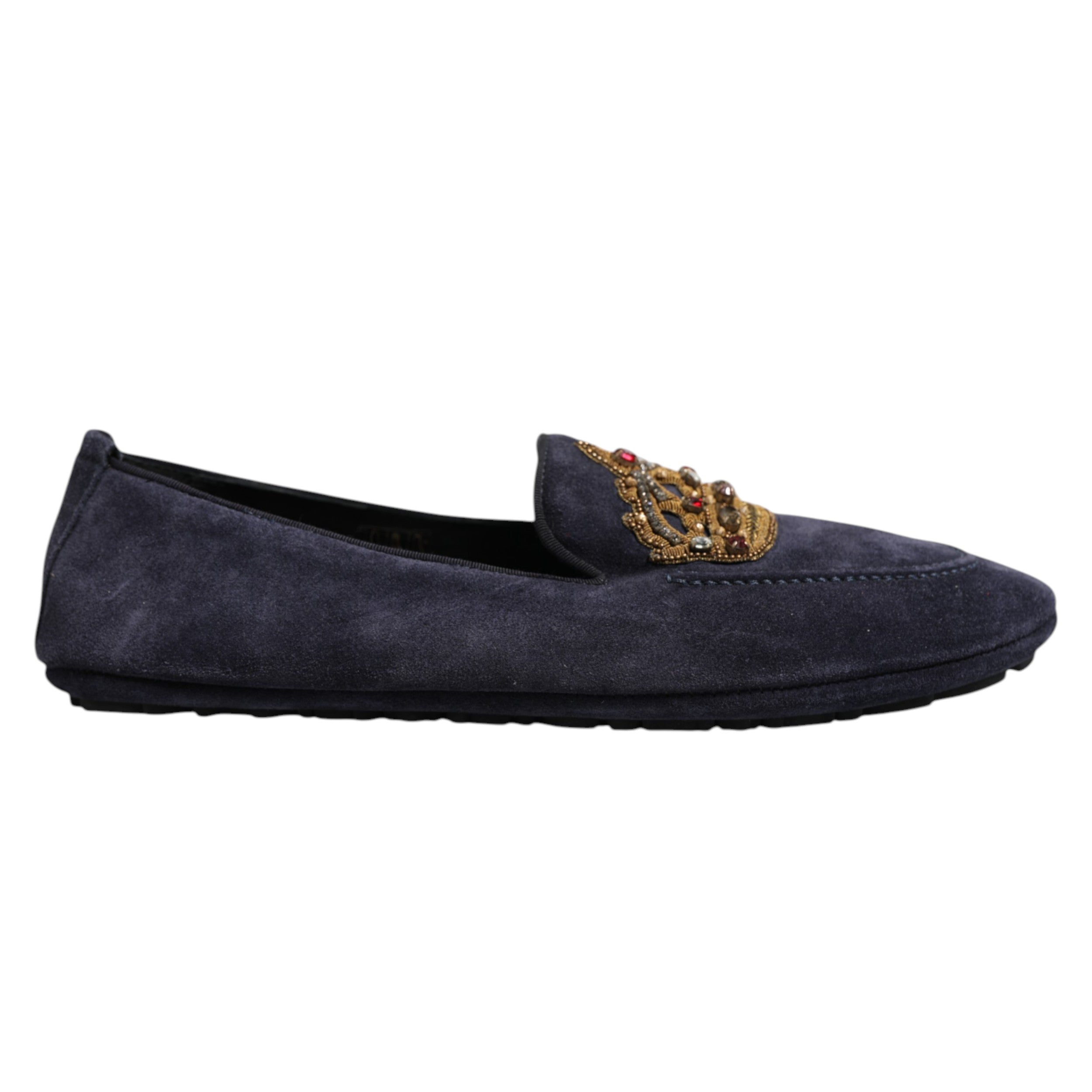 Dolce & Gabbana Blue Suede Crown Crystal Loafers Dress Men's Shoes (Pre-Owned)