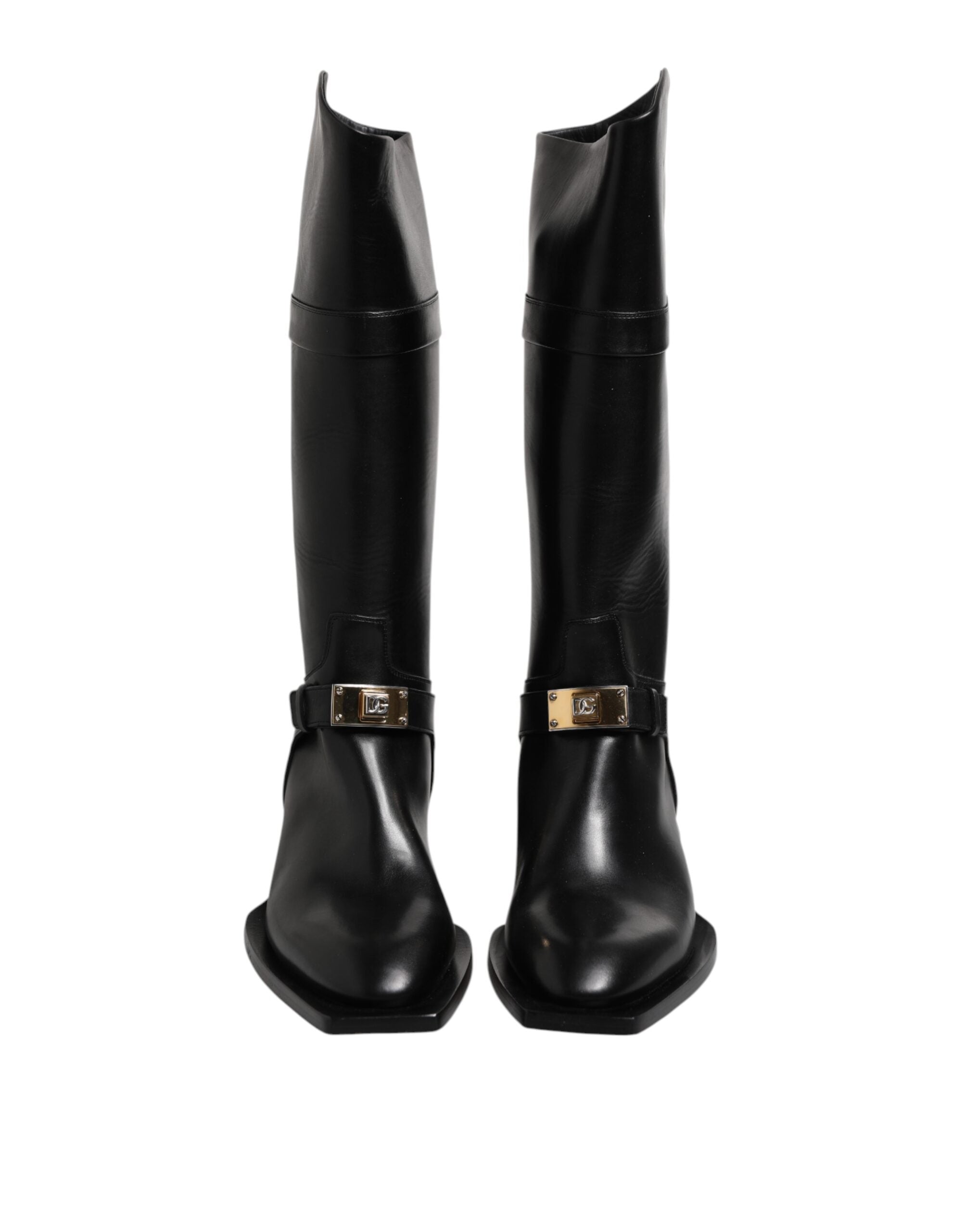 Dolce & Gabbana Black Leather High Boots Flats Men's Shoes