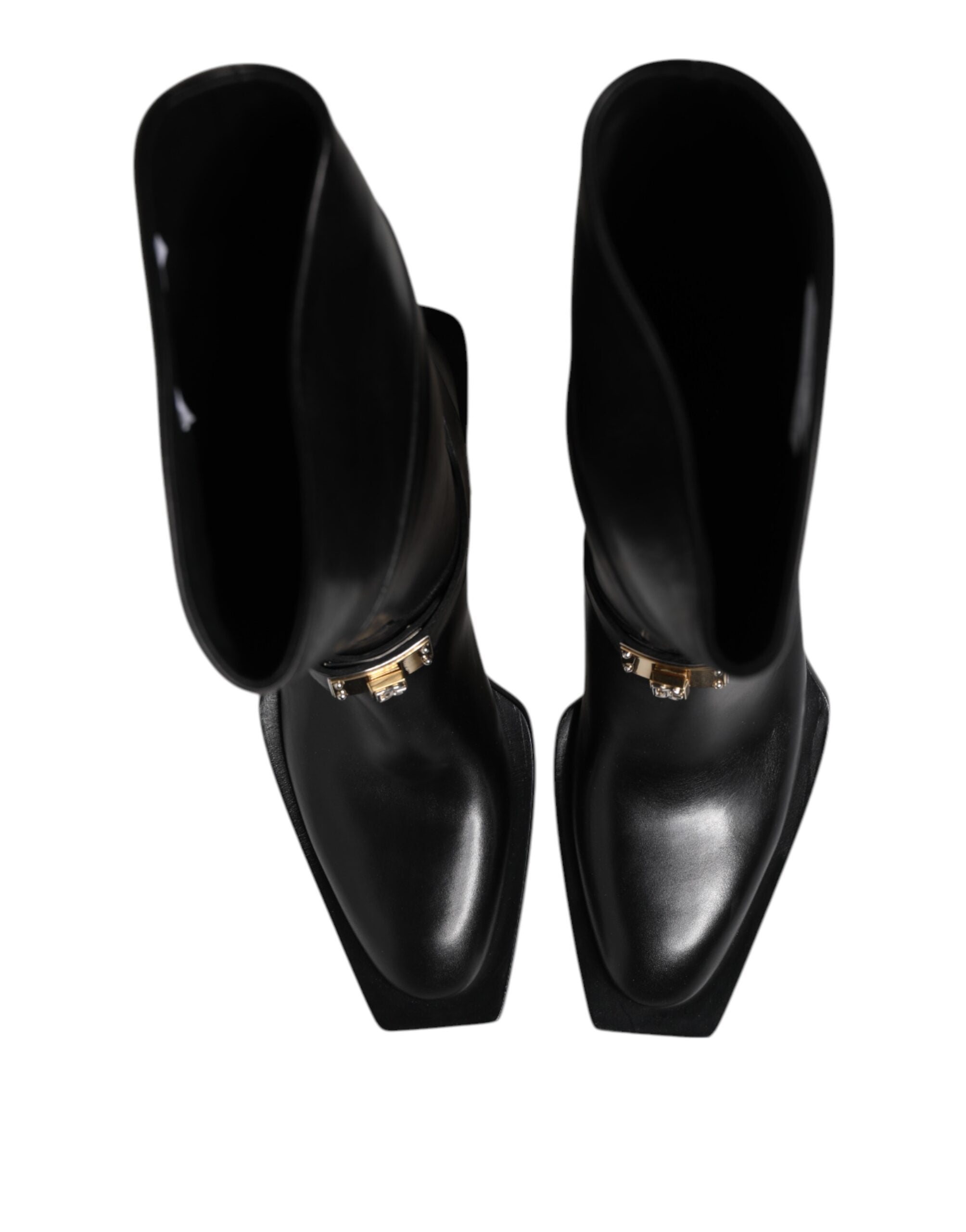 Dolce & Gabbana Black Leather High Boots Flats Men's Shoes