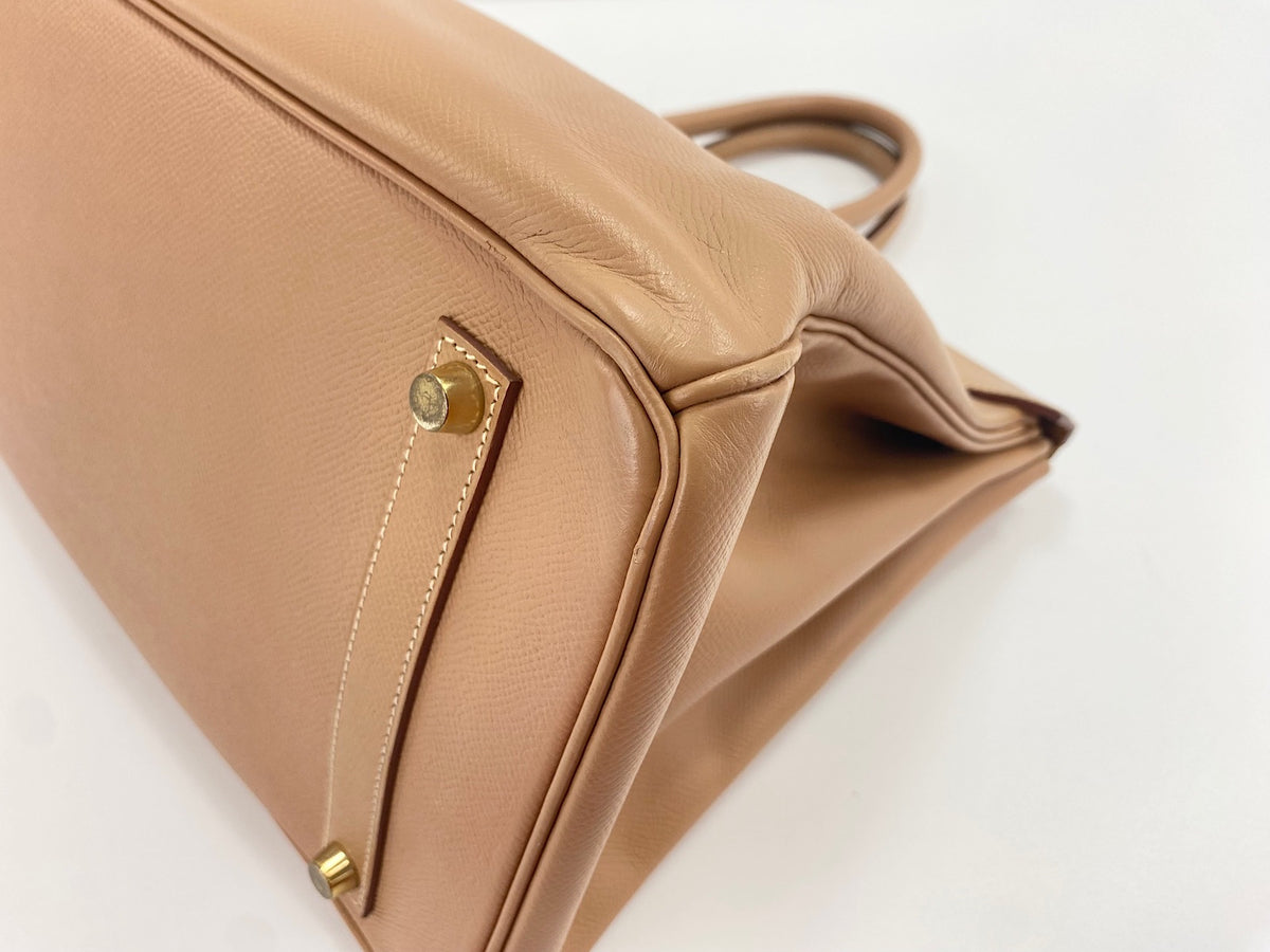 Hermes Birkin Brown Epsom With Gold Hardware Beige Calfskin Handbag (Pre-Owned)