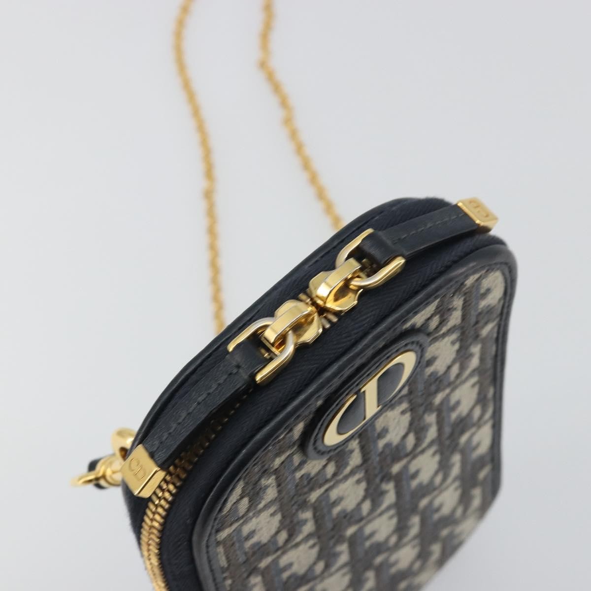 Christian Dior 30 Montaigne Phone Holder On Chain Oblique Canvas Navy Canvas Clutche & Pouche Bag (Pre-Owned)