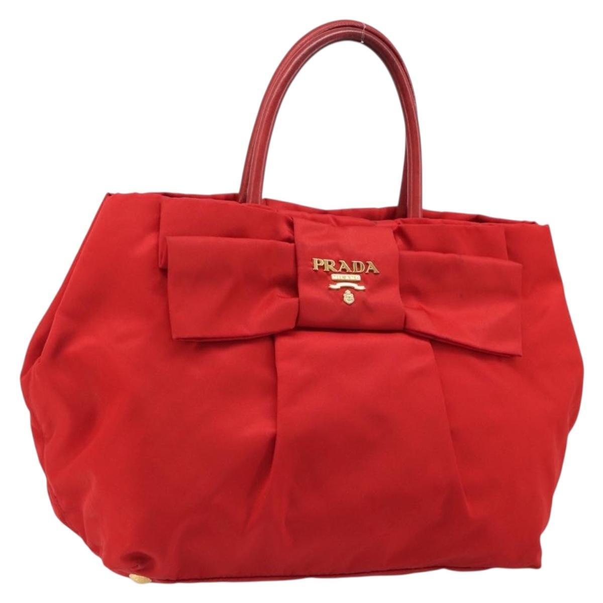 Prada Bow Tote Tessuto With Leather Red Nylon Tote Bag Bag (Pre-Owned)